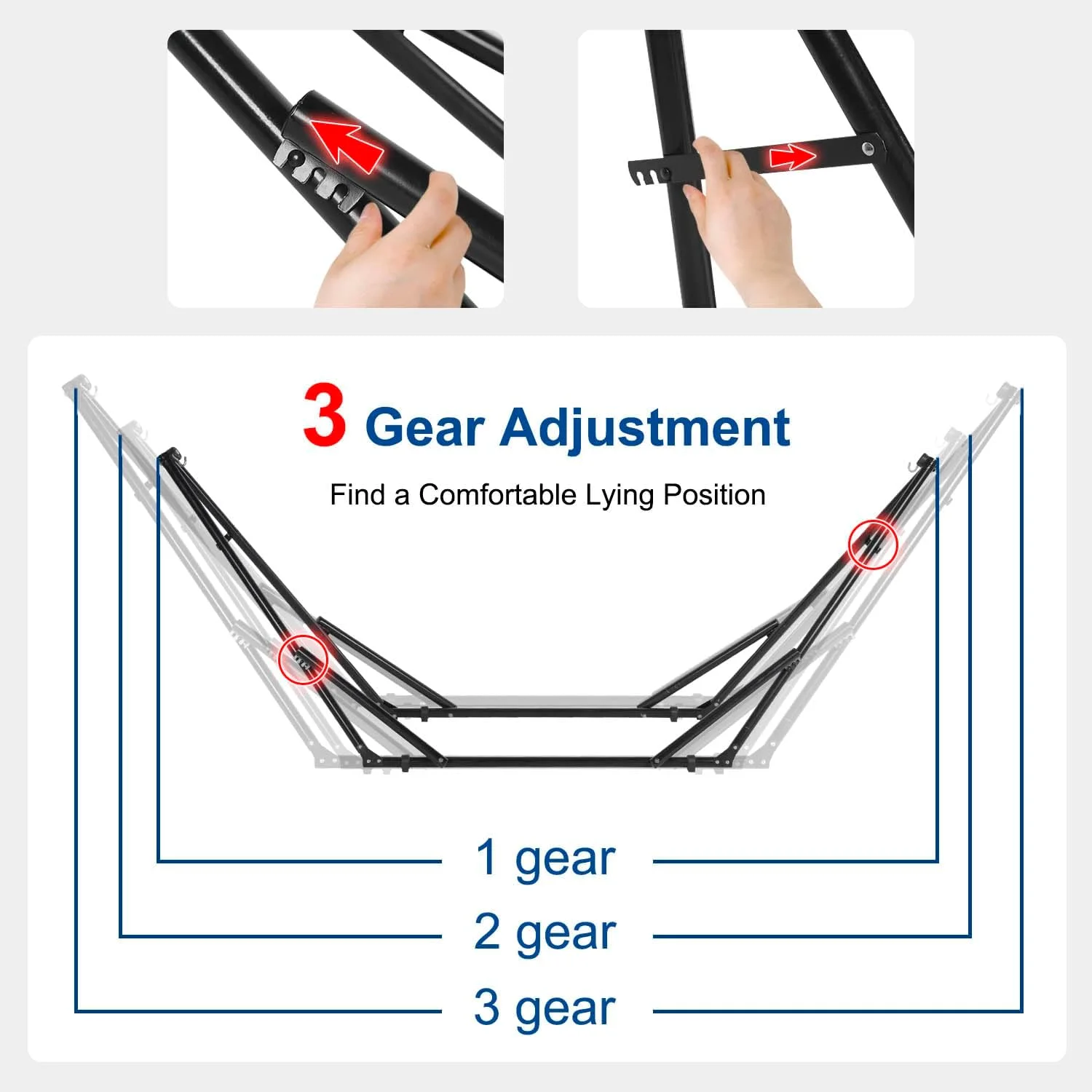 Dkelincs Hammock Stand Only, Foldable Portable Stand 3 Gear Adjustment Steel Hammock Stand with Carrying Case