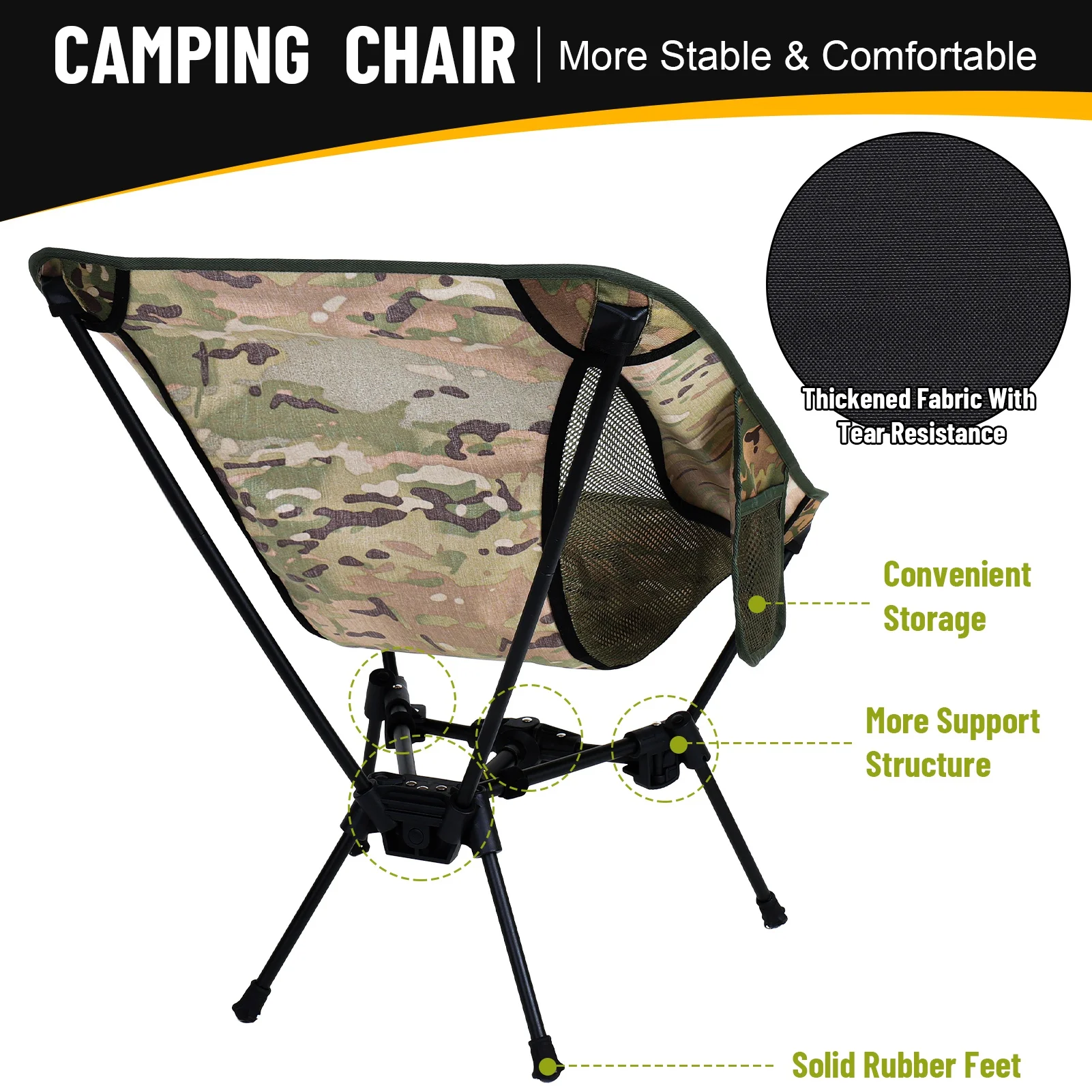 HEQUSIGNS Portable Camping Chair Backpacking Chair, 4th Generation Ultralight Folding Chair, Compact Lightweight Foldable Chairs for Hiking Camping Beach(Camouflage)
