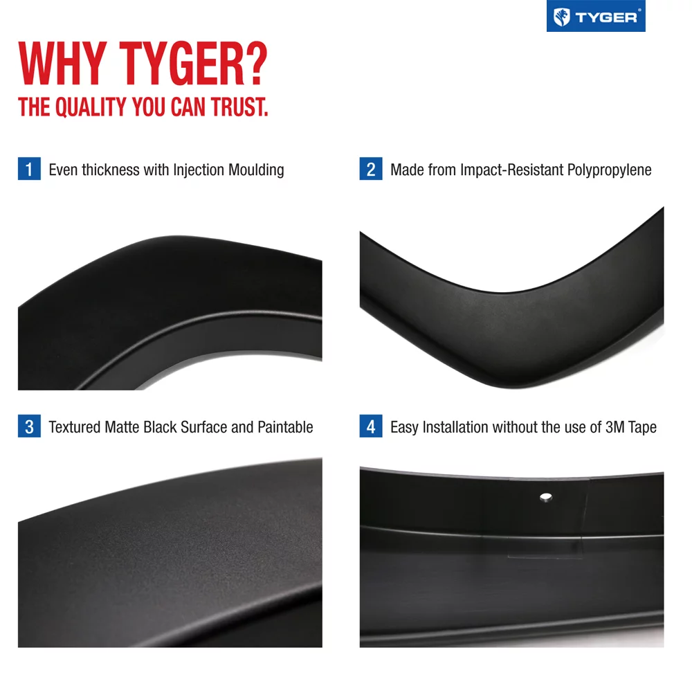 Tyger Auto TG-FF6C4368 2014-2018 Chevy Silverado 1500 2500 3500 | Matte Black Fine-Textured Factory Style Fender Flare Set, 6 Piece