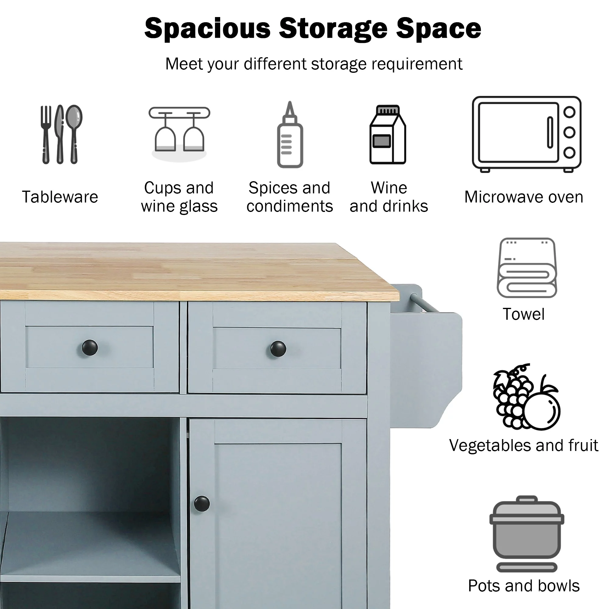 Churanty Kitchen Island with Drop Leaf and Wheels Rolling Kitchen Cart with Storage and Cabinet and 3 Drawers for Dining Room,Blue