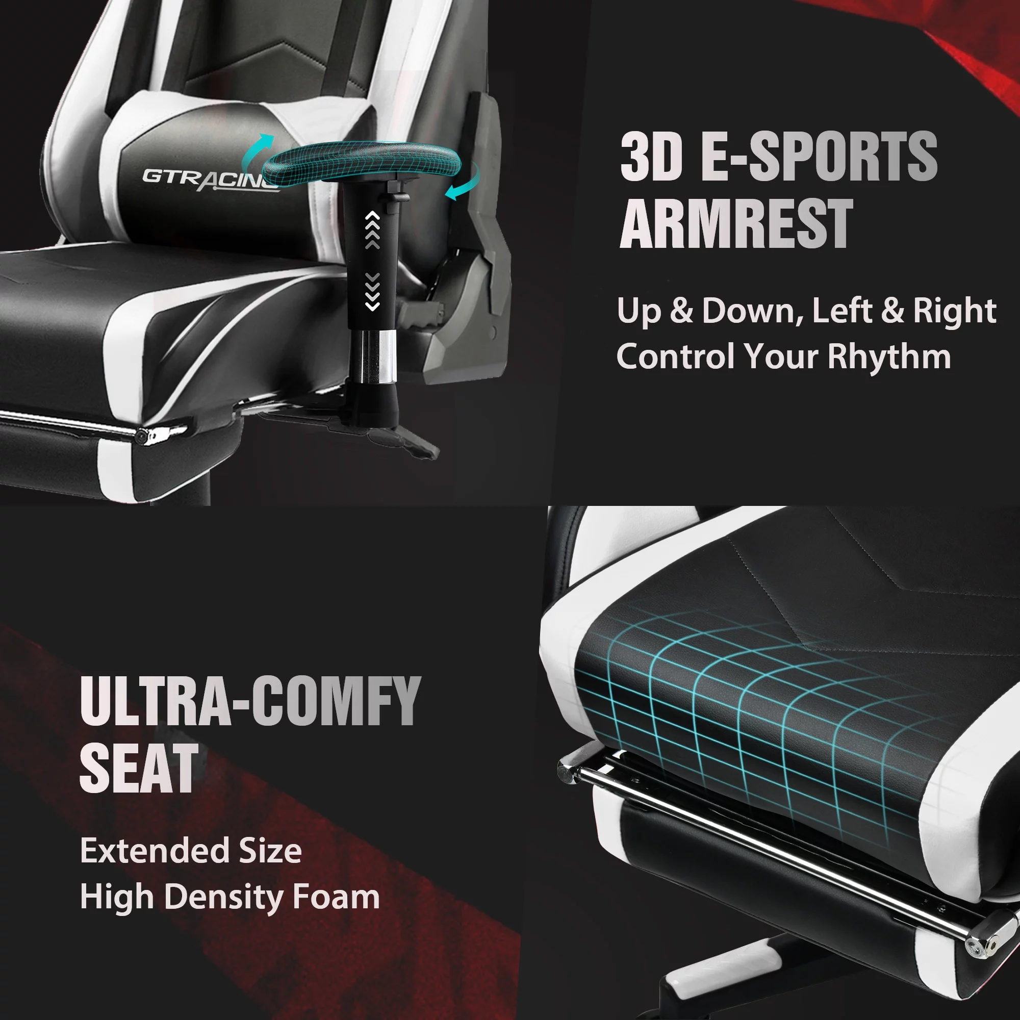 GTRACING Gaming Chair with Footrest PU Leather Office Chair with Adjustable Headrest, White