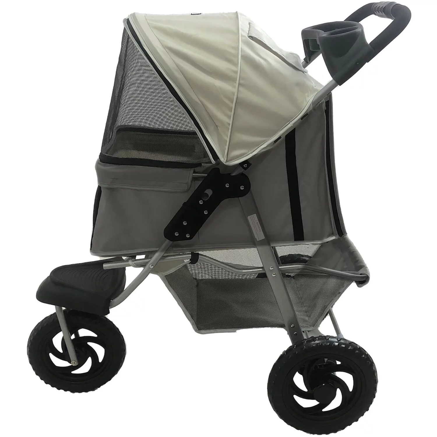 Critter Sitters Light Grey 4-Wheel Pet Stroller for Medium/Large Sized Dogs, Cats with Scratch Resistant Breathable Mesh Windows and Safety Leash | Storage Basket | Cup Holders | Lockable Wheels