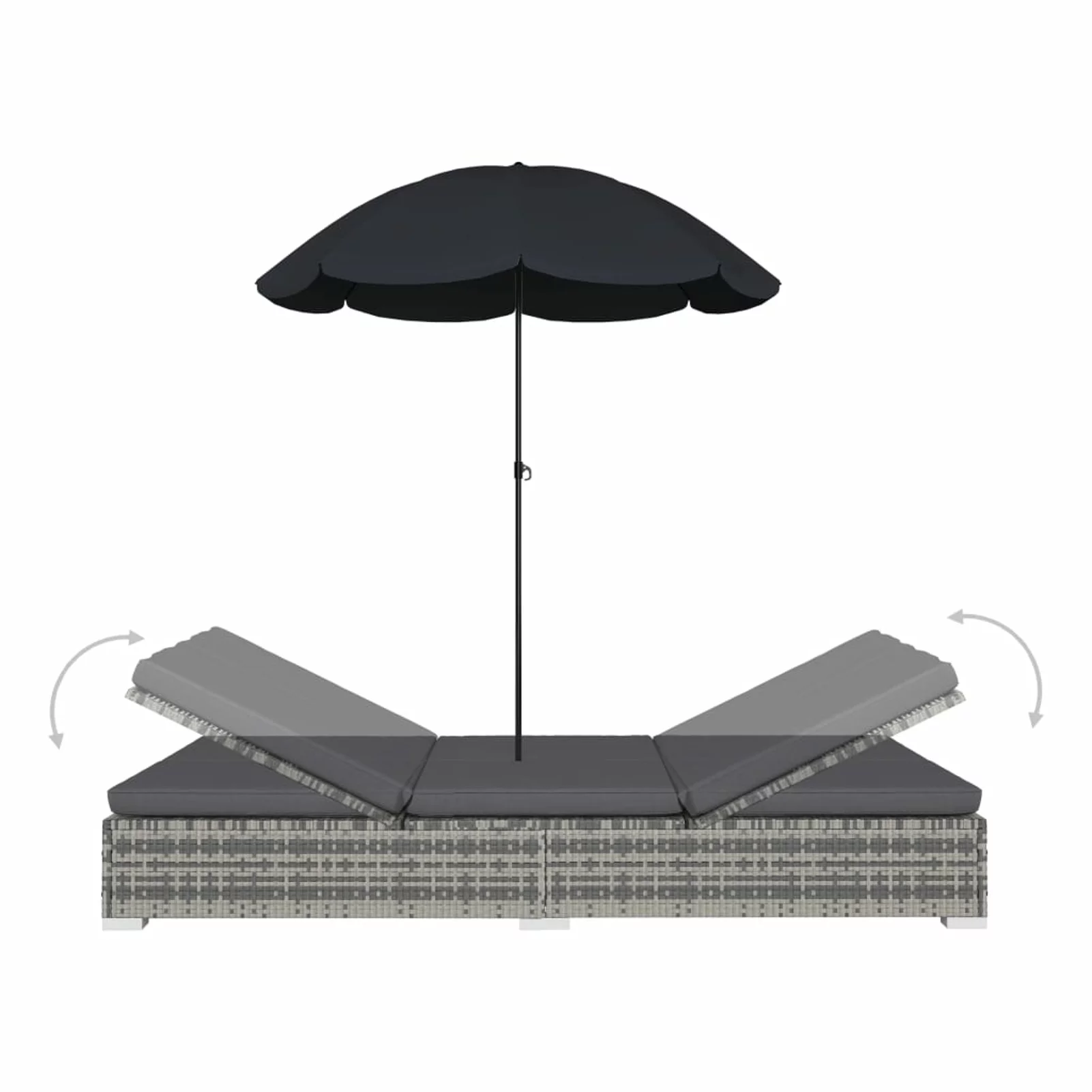 walmeck Patio Bed with Umbrella Poly Rattan Gray
