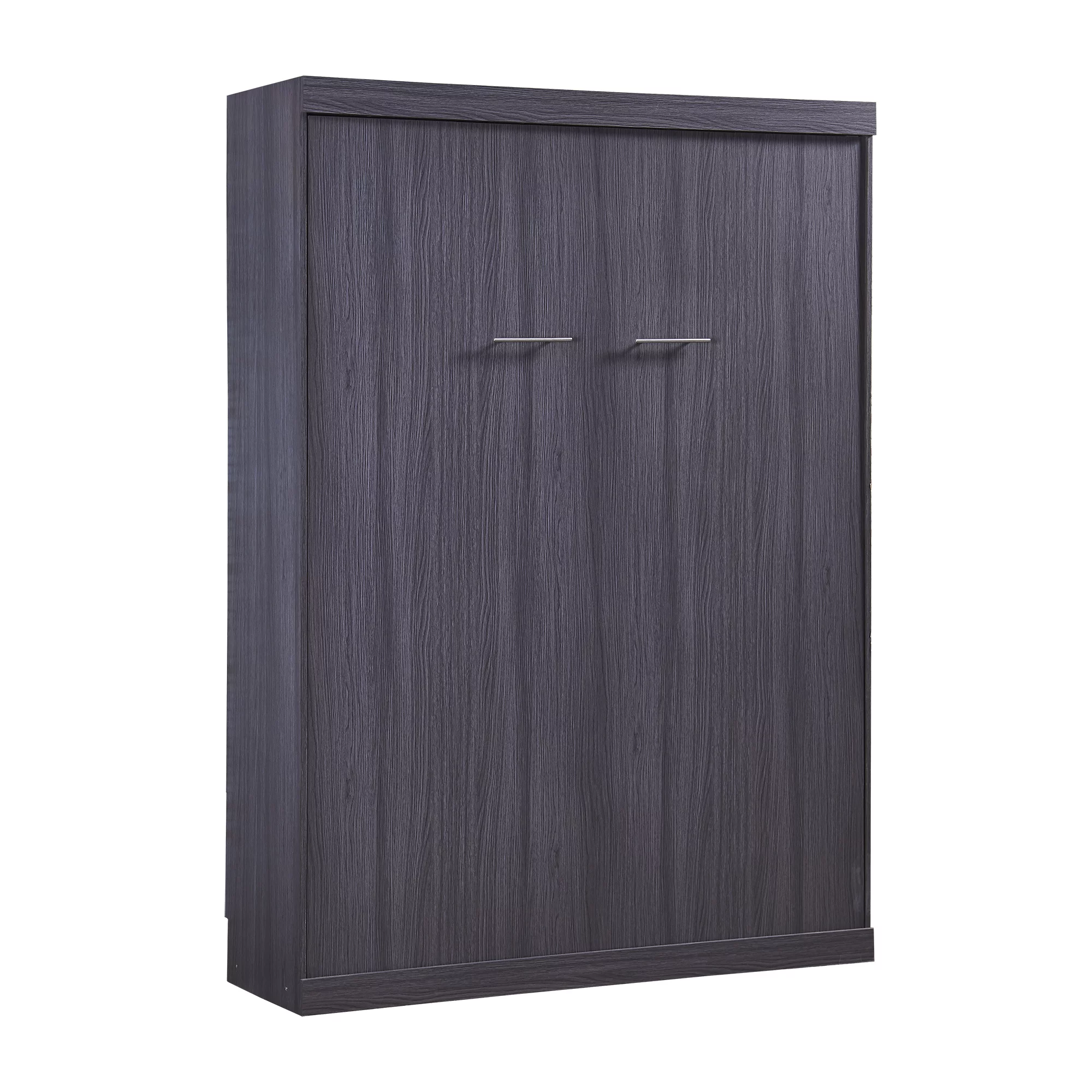 Euroco Wood Full Size Murphy Wall Bed with Wardrobe and Drawers for Living Room, Moveable Wardrobe and Drawers, Space-Saving & Easy Open and Close, Gray