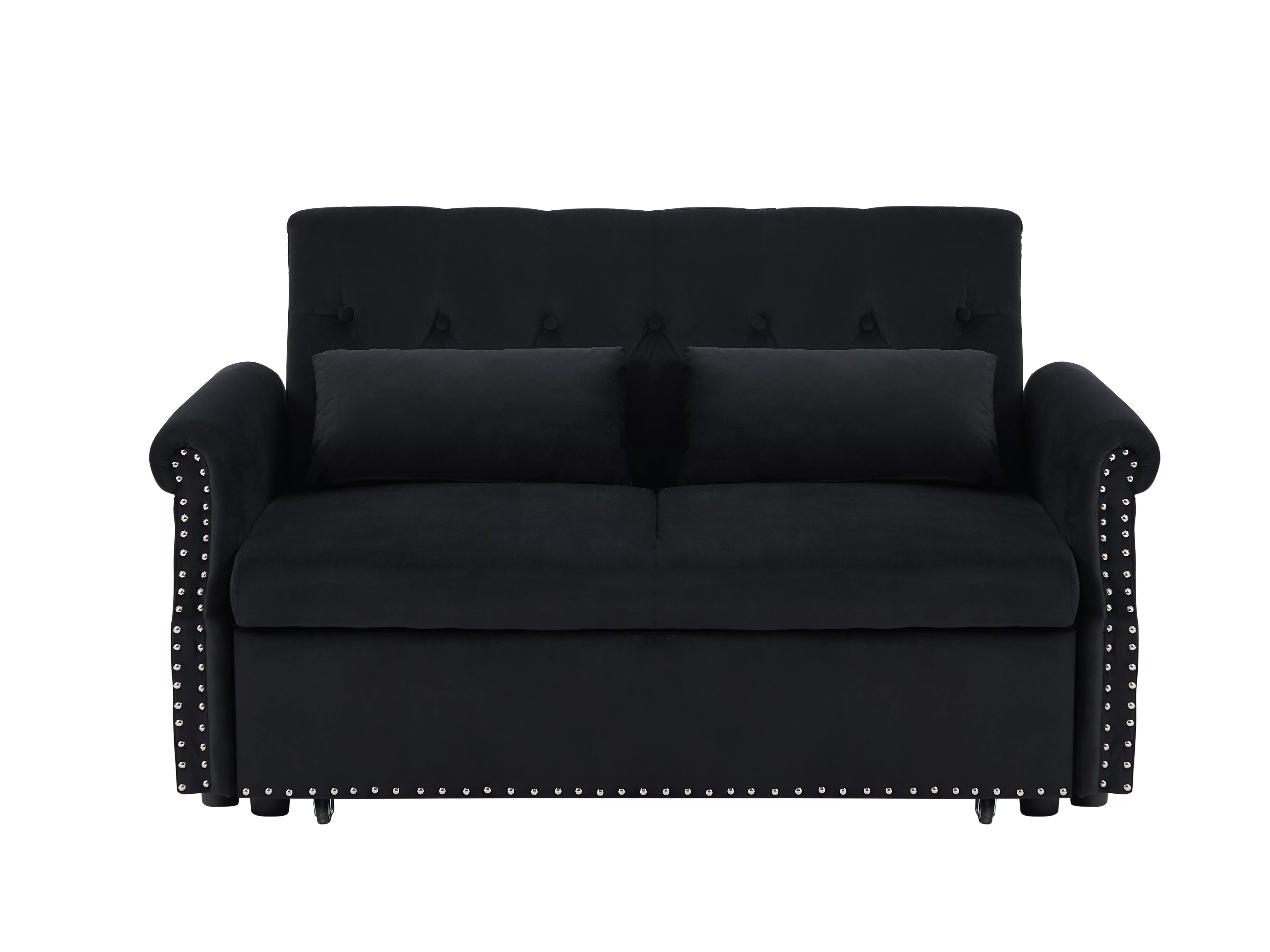 Modern Pull Out Convertible Sleeper Sofa Bed, Velvet Folding Futon Couch Loveseat Recliner with Adjsutable Backrest Pillows for Living Room Bedroom Apartment Office