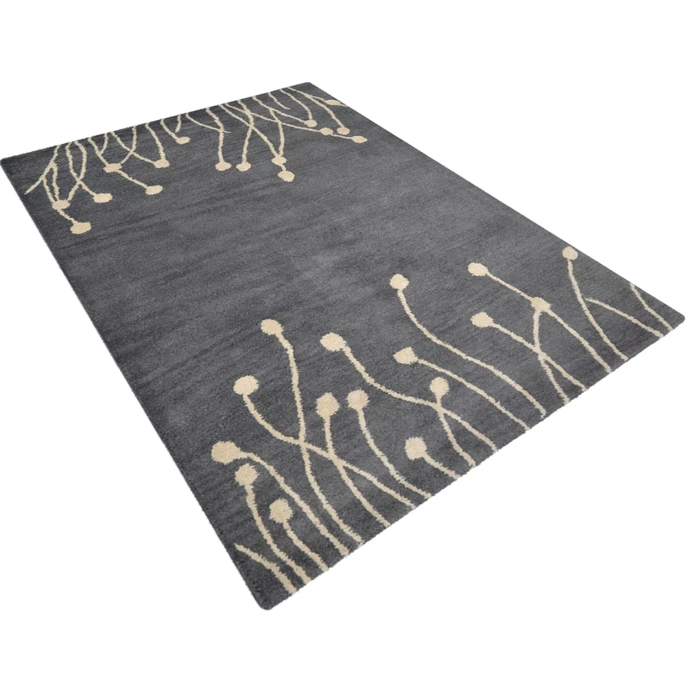 Rugsotic Carpets Hand Tufted, Floral Wool Area Rug, Gray,White, 8'x10'