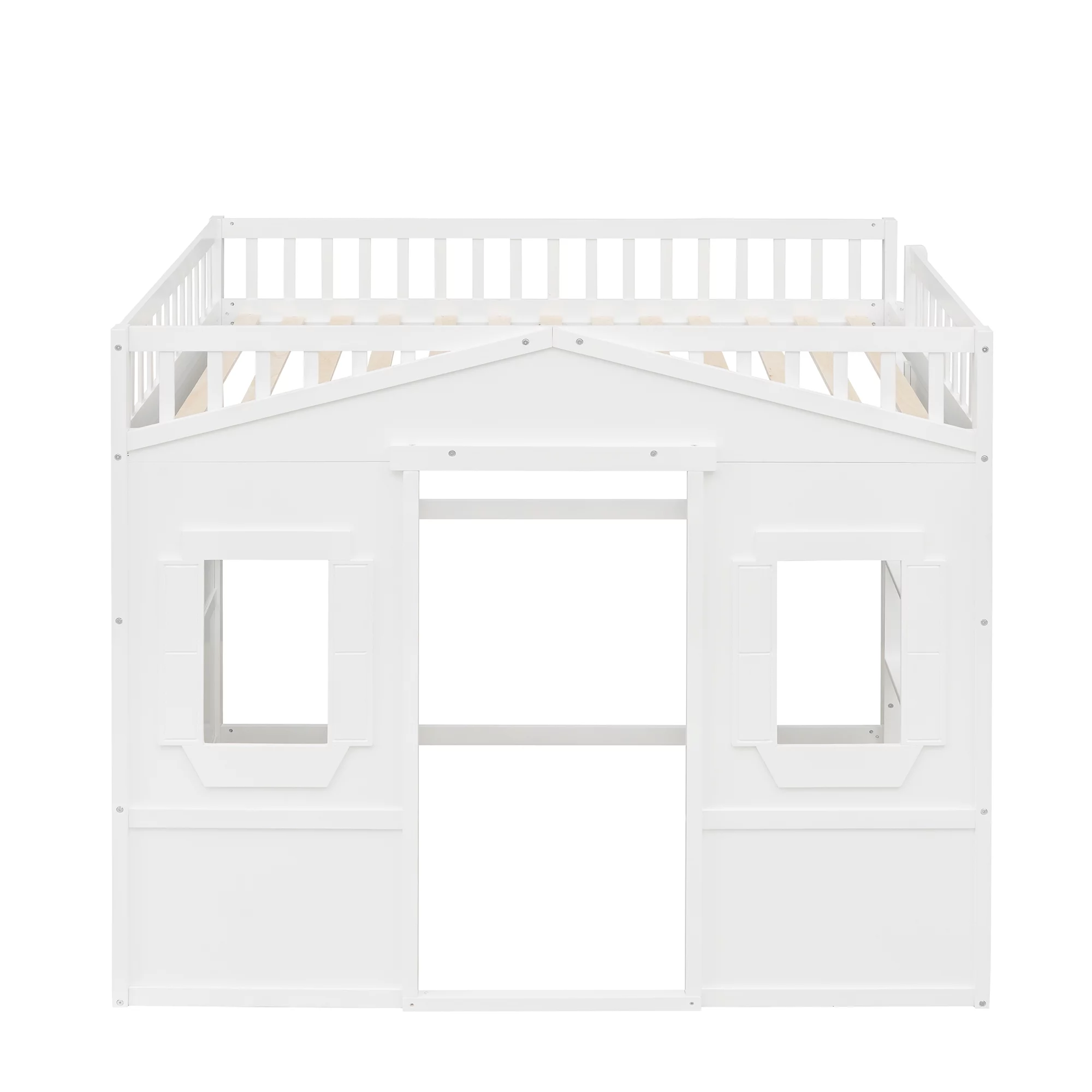 Royard Oaktree Twin Size House Loft Bed with Under-bed Playhouse, Window, and Wall, Wood Loft Bed Frame with Guardrail and Ladder for Kids Boys Girls Teens, White