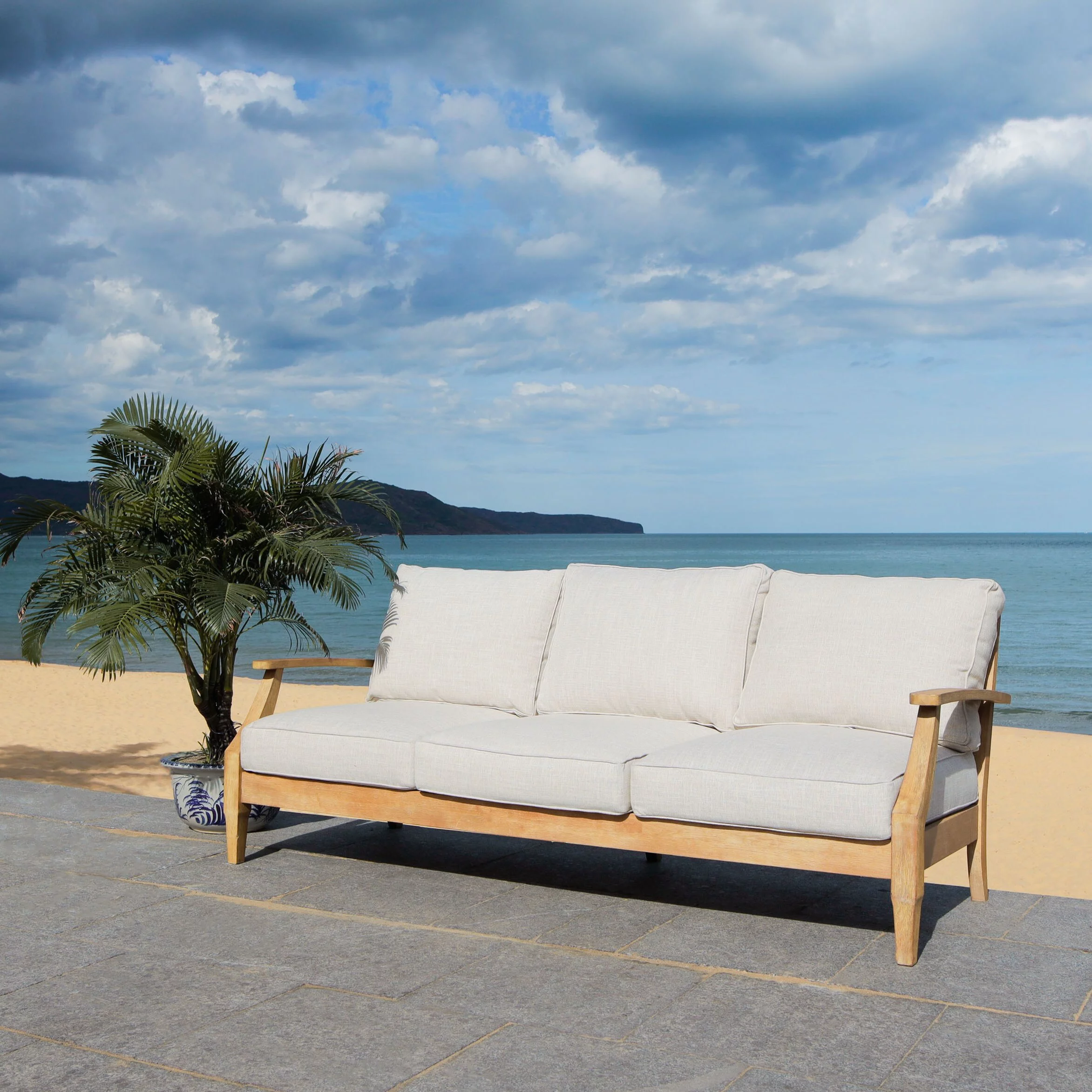 Safavieh  Couture Martinique Wood Patio Sofa Natural / White
