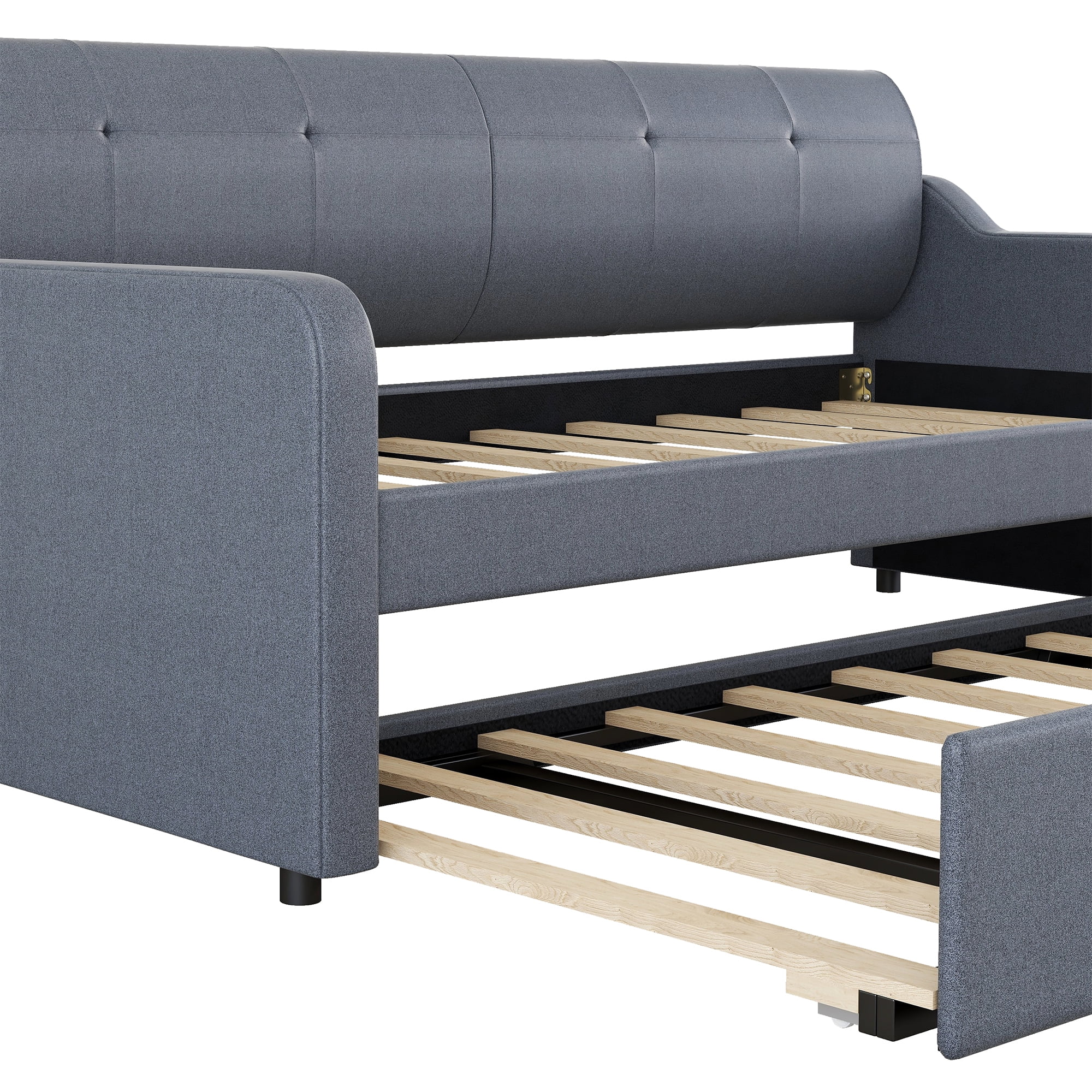 EUROCO Twin Size Upholstery DayBed with Convertible Trundle and USB Charging Station, Gray