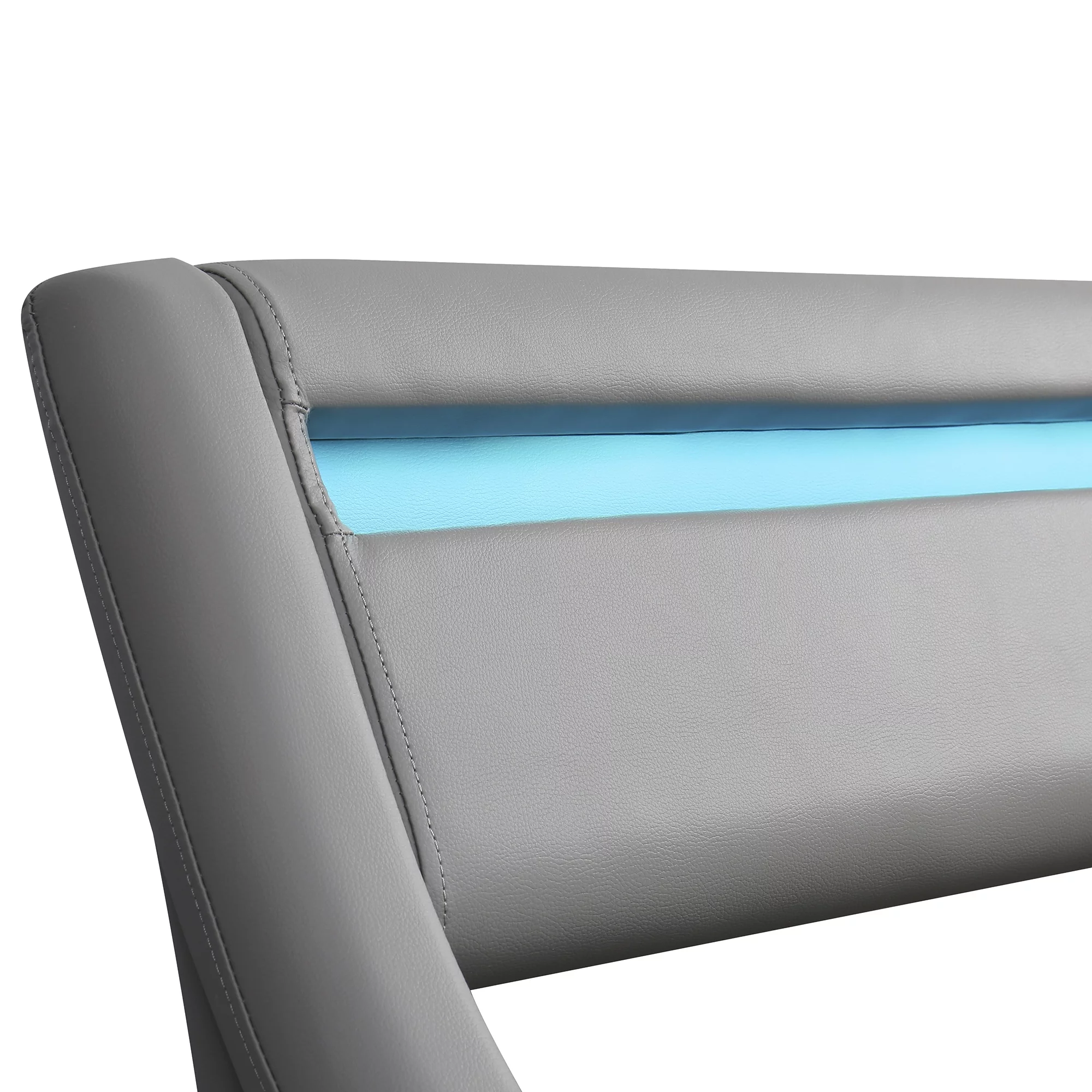 Modern Faux Leather Platform Bed with Hydraulic Storage and LED Light Headboard - Queen Size