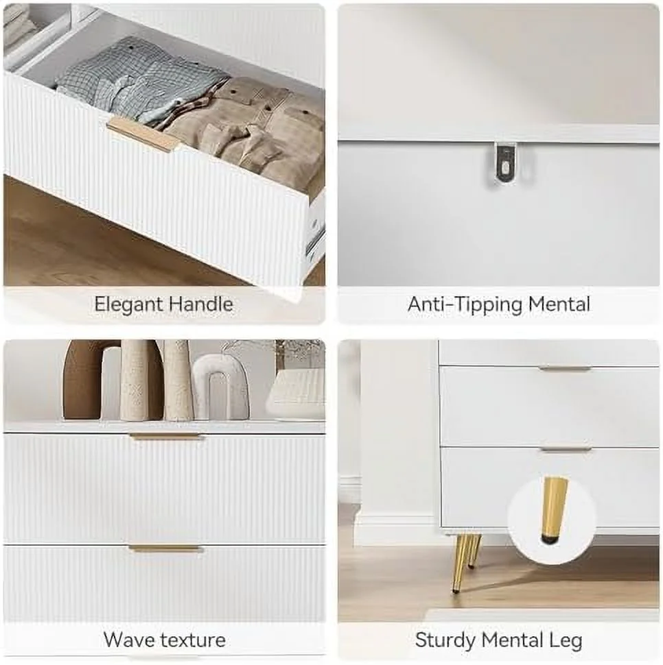 YFENGBO 6 Drawers Dresser for Bedroom White Long Dresser Organizers Chests of Drawers with  Wide TV Dresser Stand for up to 55" for Closet  Bedroom  Hallway  Entryway