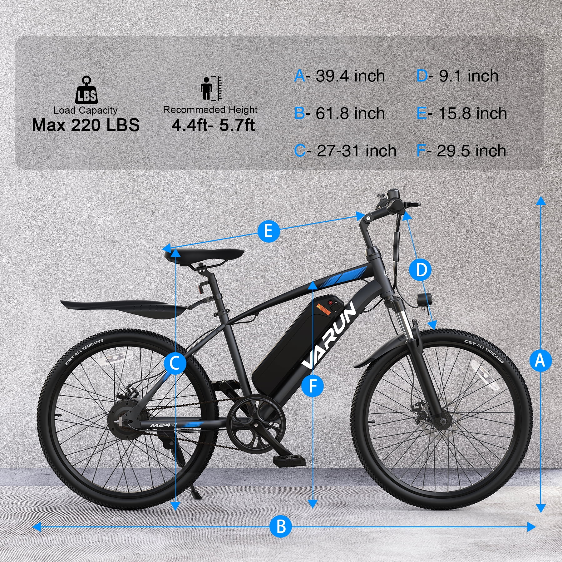 VARUN Electric Bike for Adults, 350W 20MPH Commuter Ebike with 36V Removable Battery, 24'' Electric Mountain Bike with Front Fork Suspension and Dual Disc Brakes