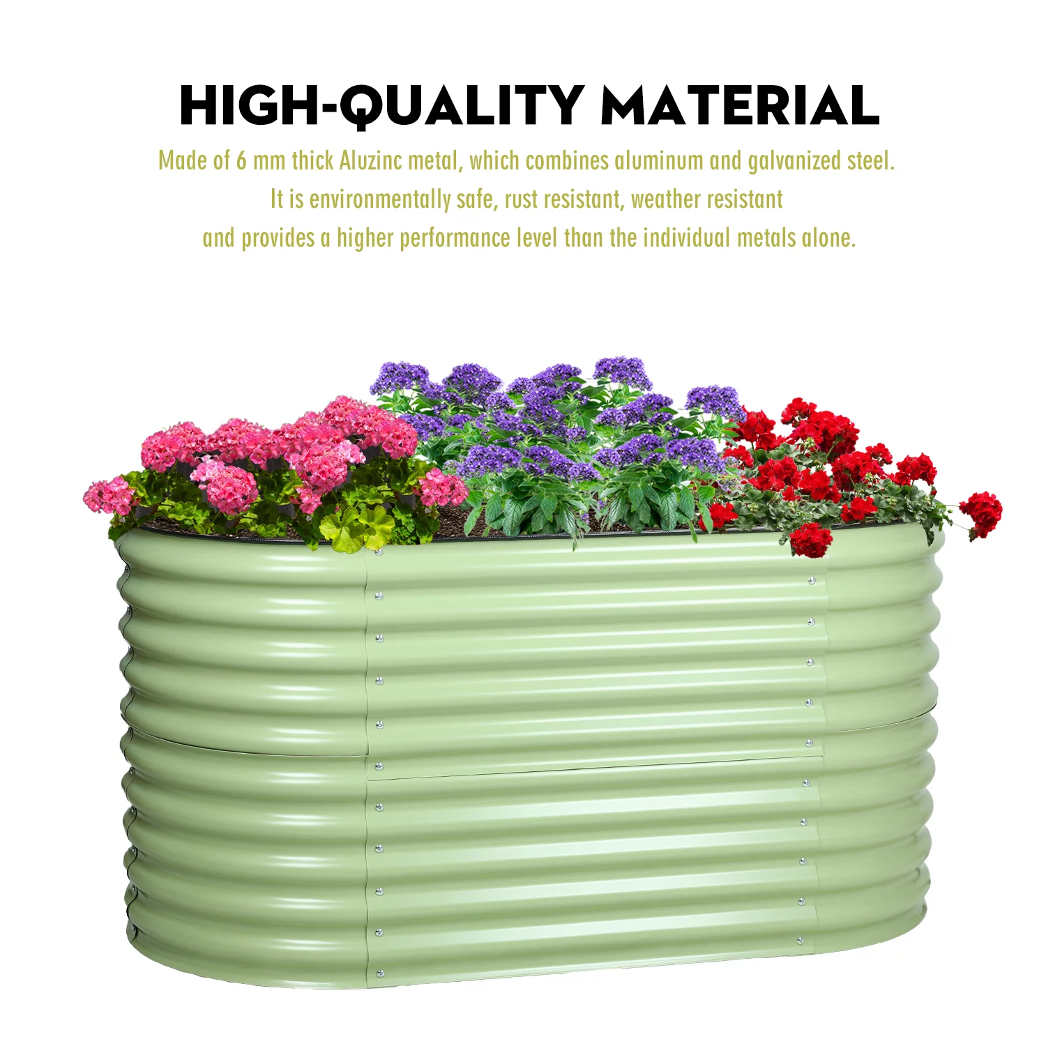 Aoodor 2 in 1 Modular Aluzinc Metal Raised Garden Bed - Outdoor Garden Planter Box for Vegetable, Flower, Herb - Olive Green (63''L x 32''W x 32''H)