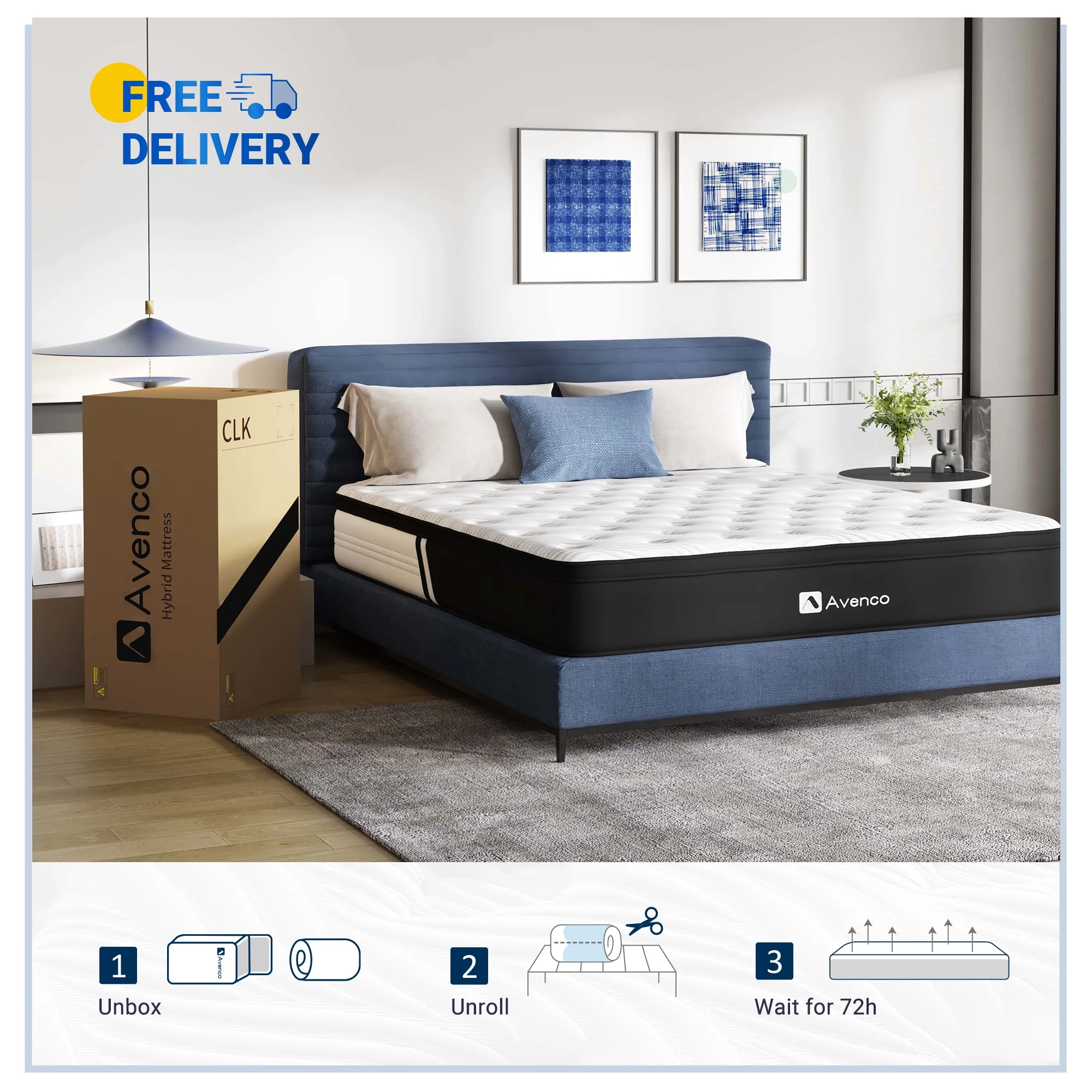 Avenco Dreamsail 12'' Adult Gel Memory Foam Pocket Spring Hybrid Mattress King Size