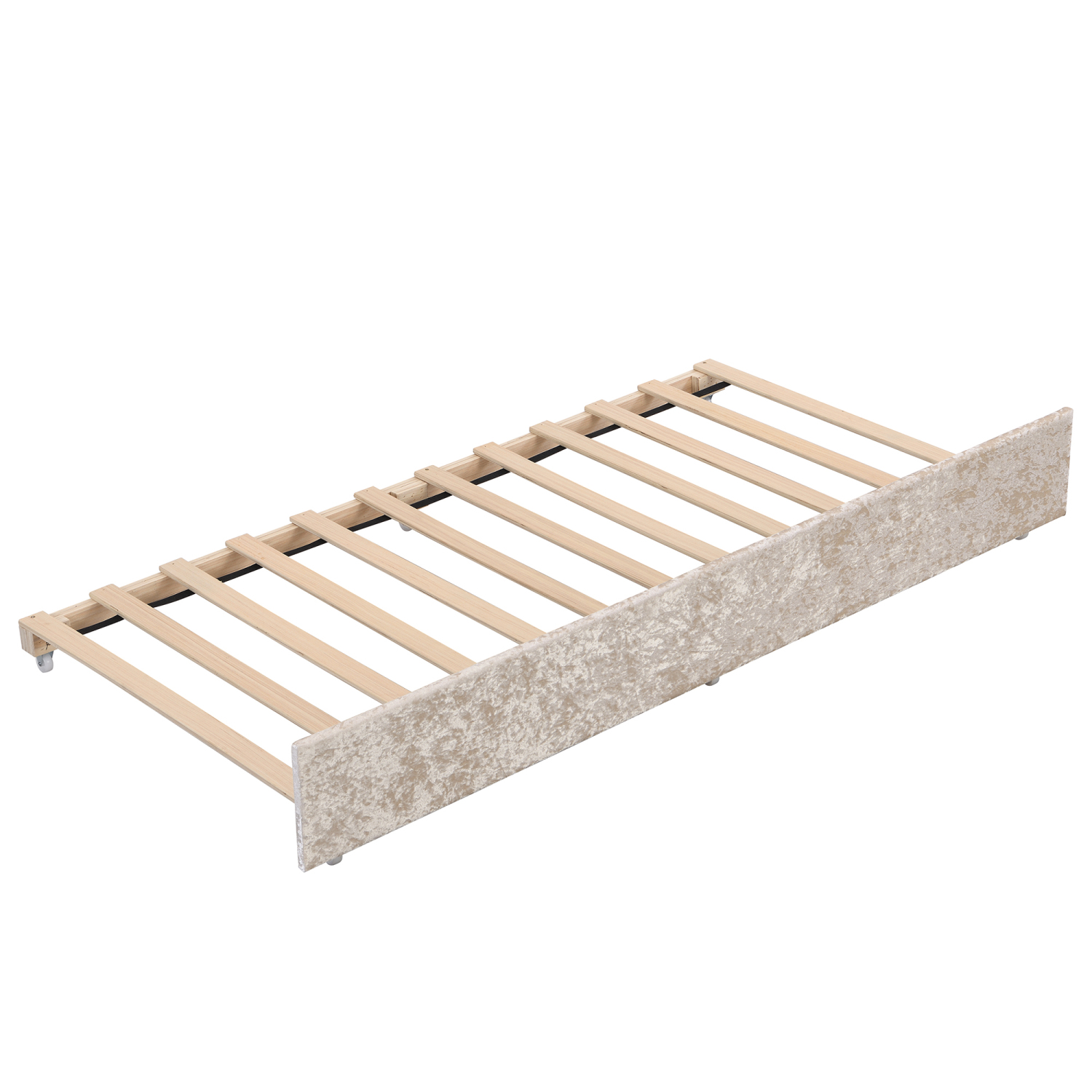 Churanty Twin Size Upholstered Daybed with Trundle and Built-in Storage Shelves, Snowflake Velvet Sofa Bed Wood Day Bed Frame for Bedroom Living Room Guest Room, Beige