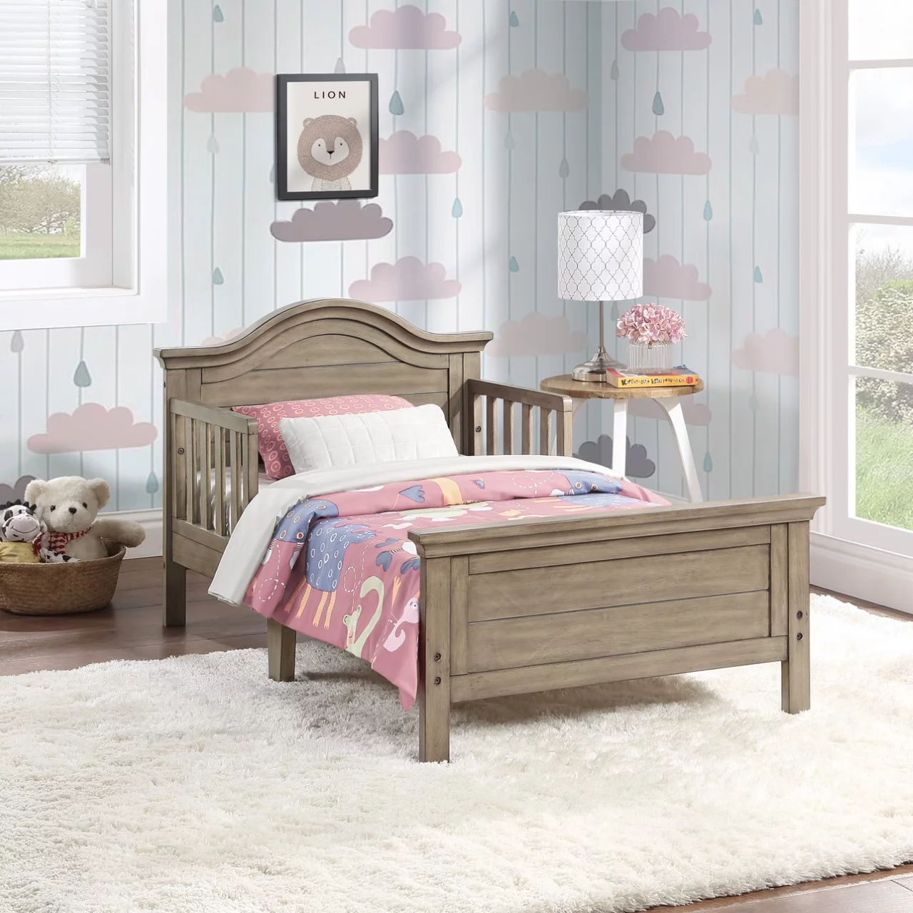 Ti Amo Catania Kids Wood Toddler Bed with Safety Rails, Vintage Grey