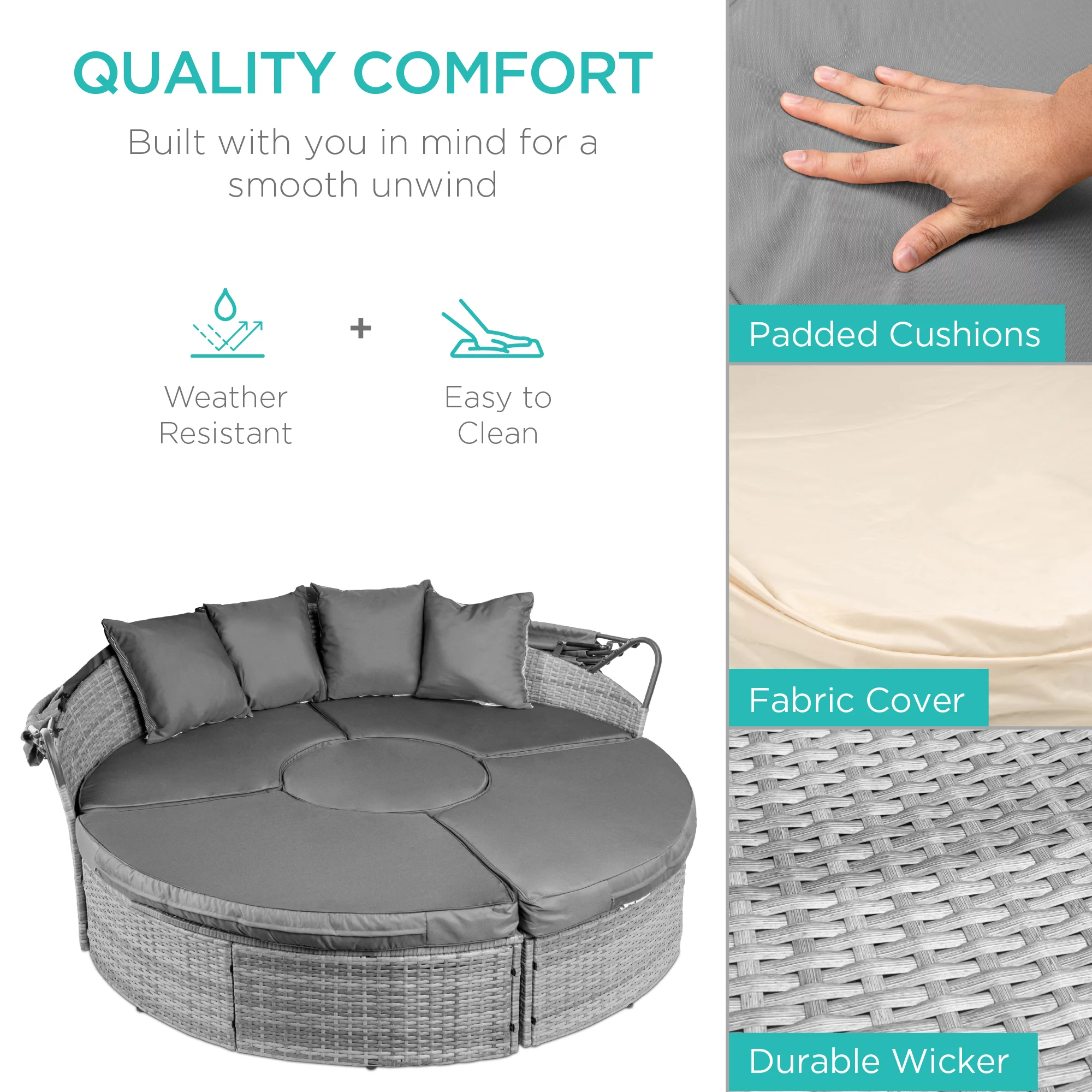 Best Choice Products 5-Piece Modular Patio Wicker Daybed Sectional w/ Adjustable Seats, Retractable Canopy - Gray