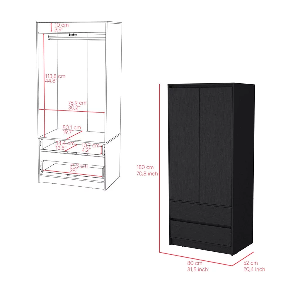 We Have Furniture Lewes 2 Piece Bedroom Set, Dresser + Armoire, Black Wengue Finish