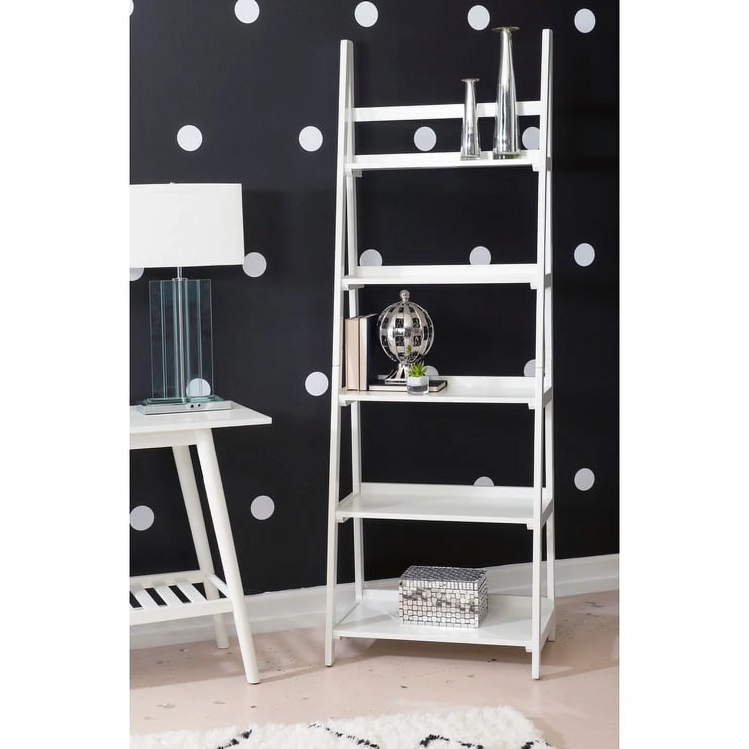 Linon Meade Mid-century Modern Ladder Bookcase White