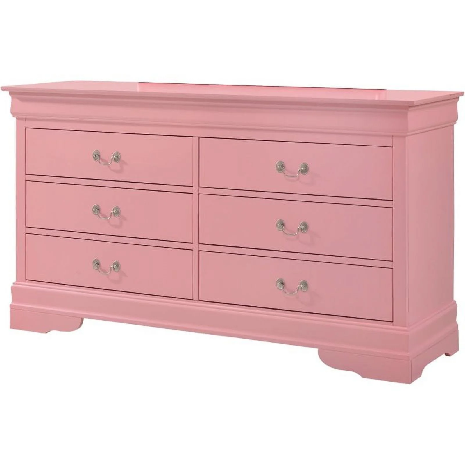 Maklaine Traditional Engineered Wood 6 Drawer Dresser in Pink