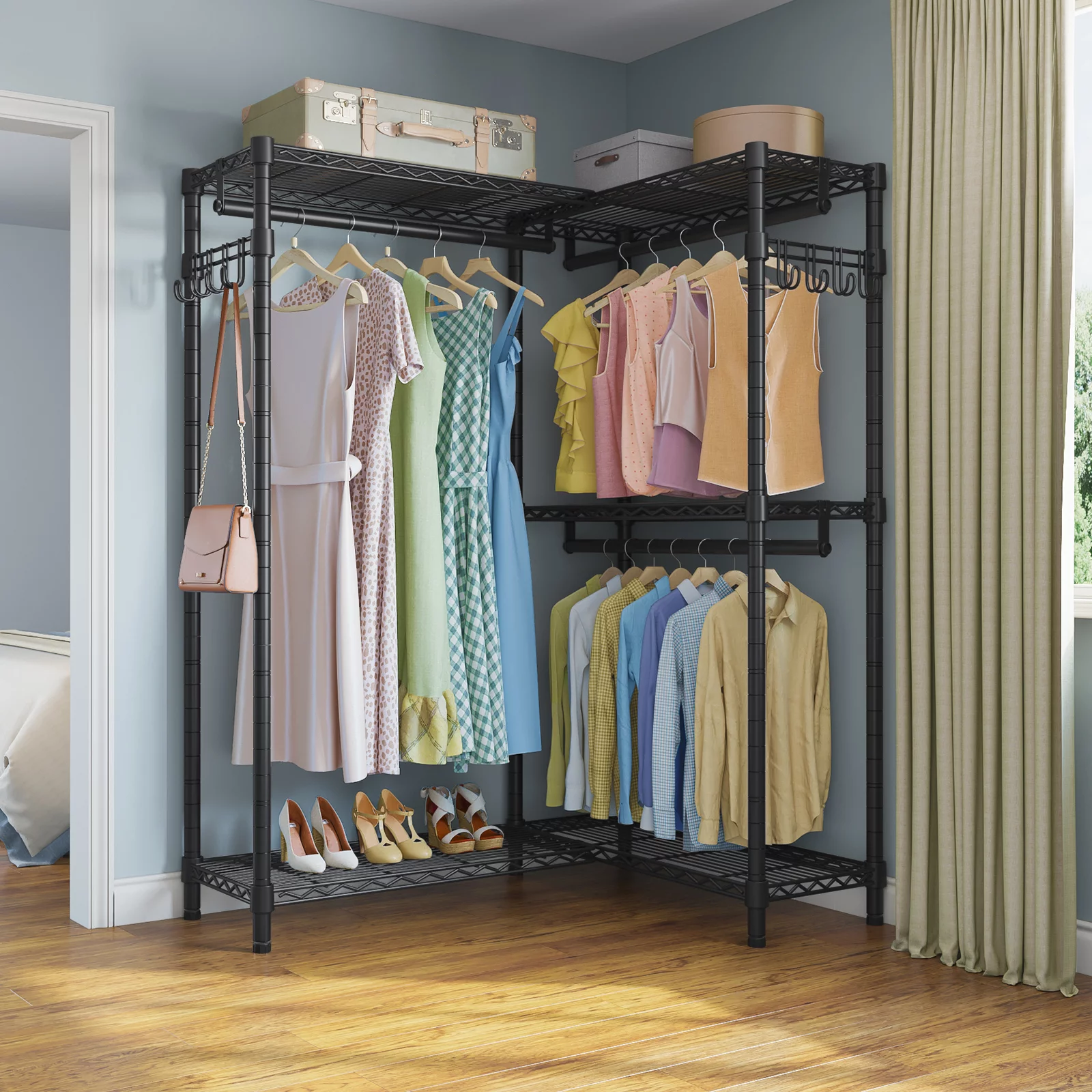VIPEK L4 Garment Rack L Shaped Clothes Rack for Corner, Freestanding Portable Wardrobe Closet Heavy Duty Clothing Rack, Black