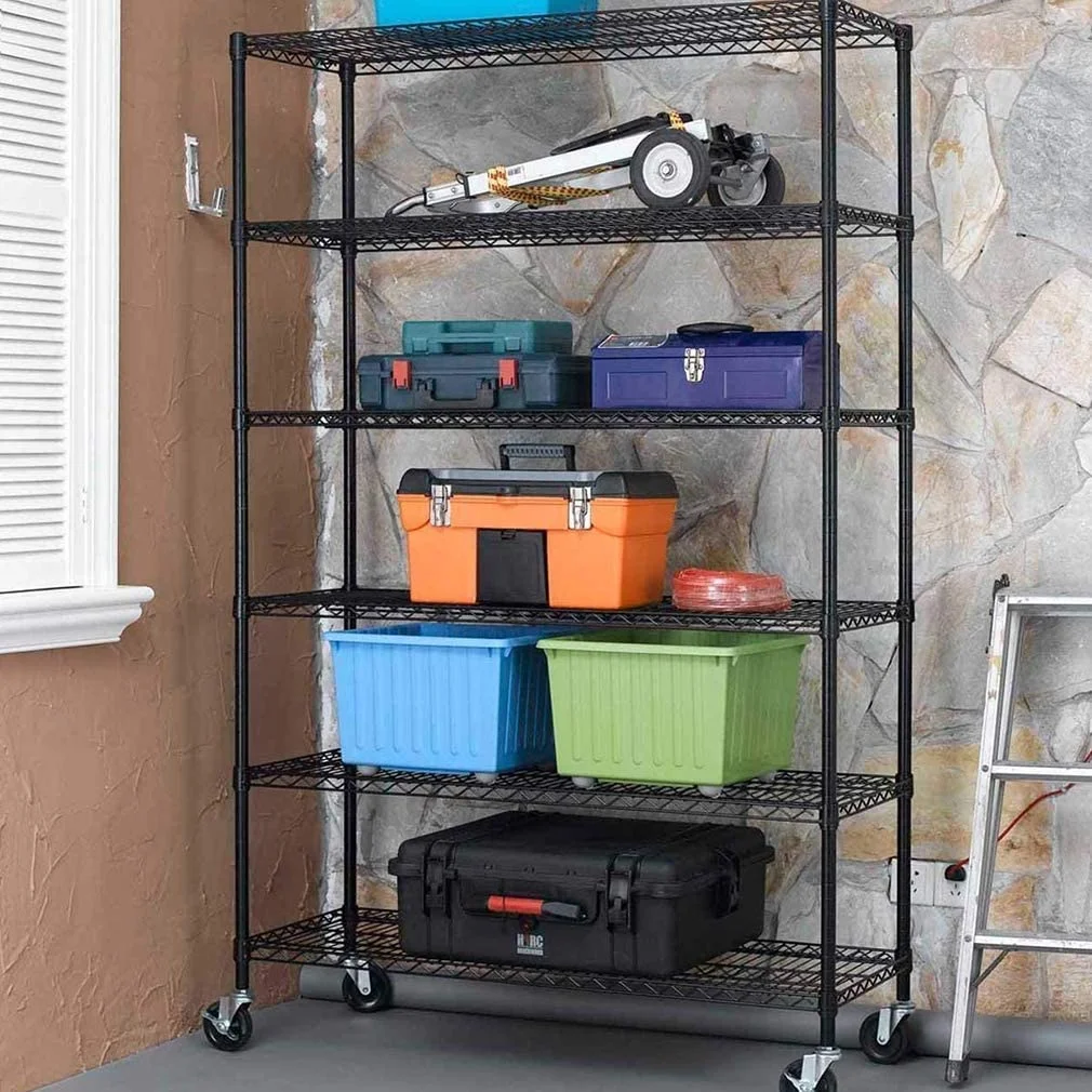 BestOffice 18x48x78 Wire Shelving with Wheels 6-Shelf Adjustable Heavy Duty Storage Shelves Metal Shelves Storage Unit Shelf,6000 LBS (Black)