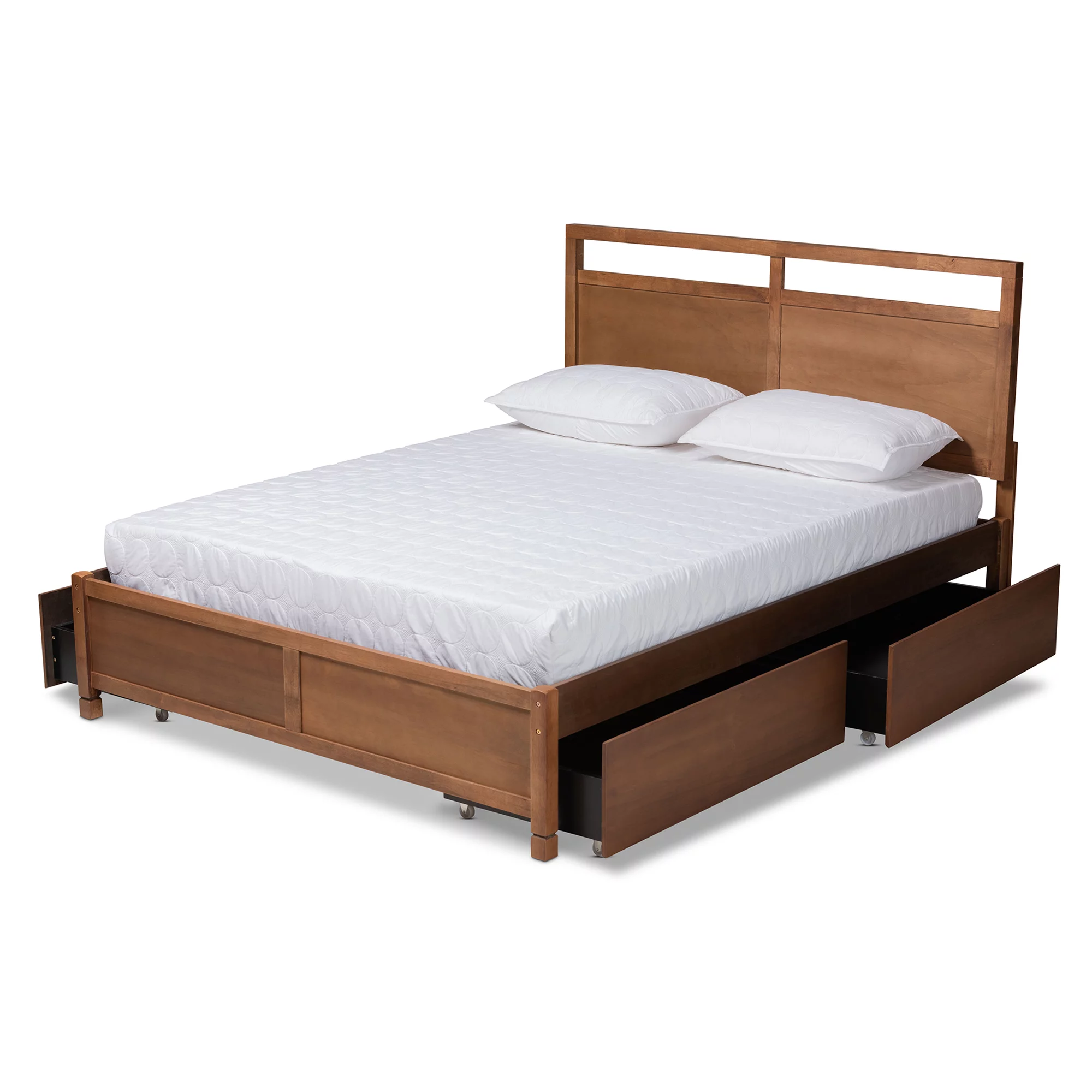 Baxton Studio Saffron Modern and Contemporary Walnut Brown Finished Wood Full Size 4-Drawer Platform Storage Bed