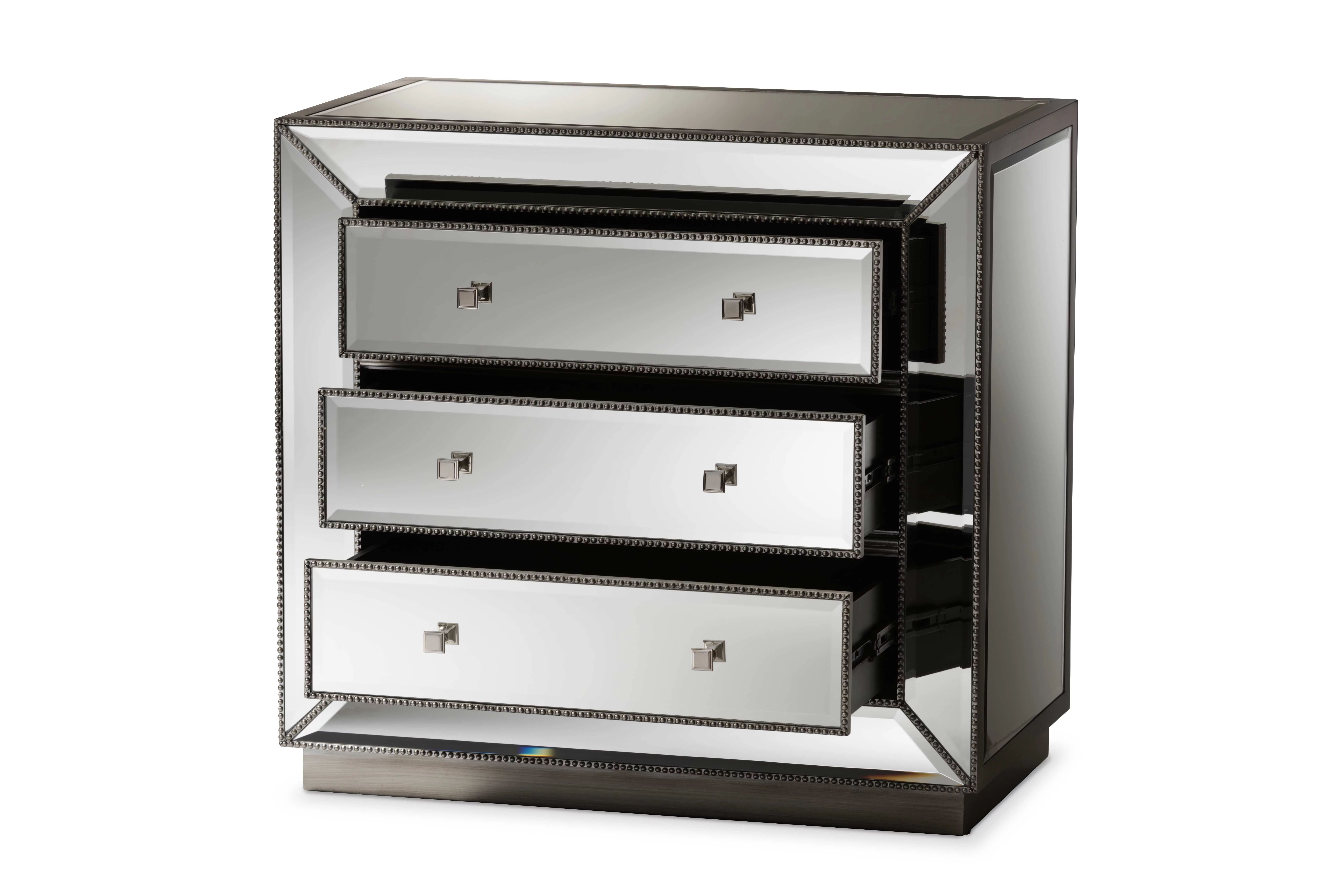 Baxton Studio Edeline Hollywood Regency Glamour Style Mirrored 3-Drawer Cabinet