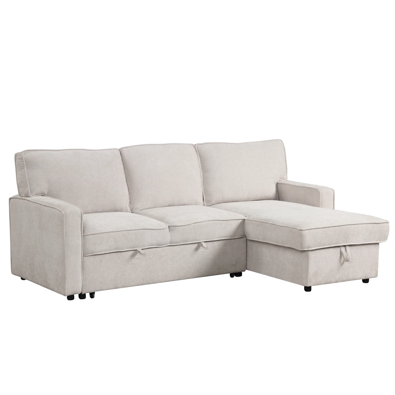 Churanty Pull Out Sofa Bed Sectional 3 Seater Sleeper Sofa Bed with with Storage chaise USB Port and 2 Cup Holders for Living Room Apartment,Beige