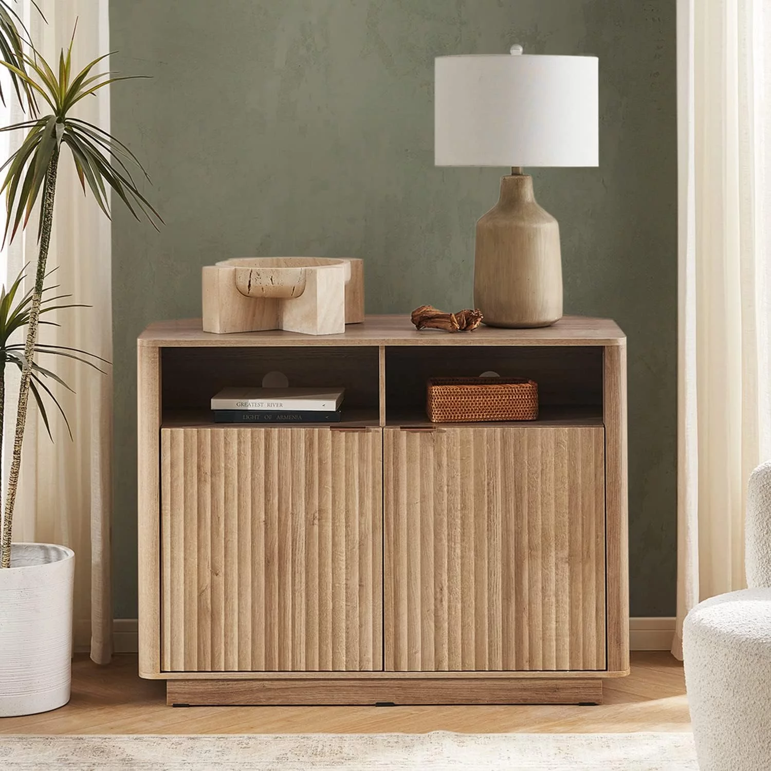 Mopio Brooklyn Mid-Century Modern Storage Cabinet, Corner TV Stand for TVs up to 50