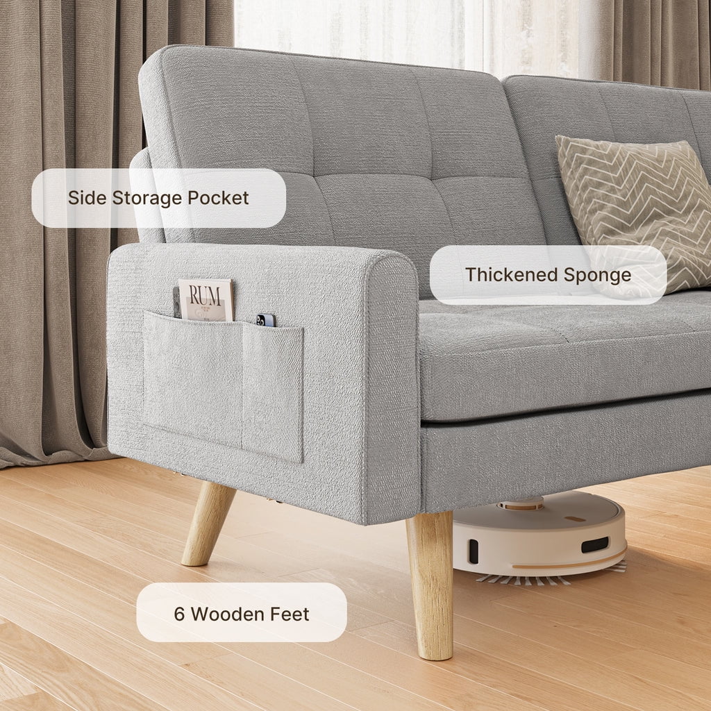 Aiho Convertible Futon Sofa Bed,Couches with with S-Springs and Adjustable Backrest for Living Room,Apartment Living Room,Office - Light Gray