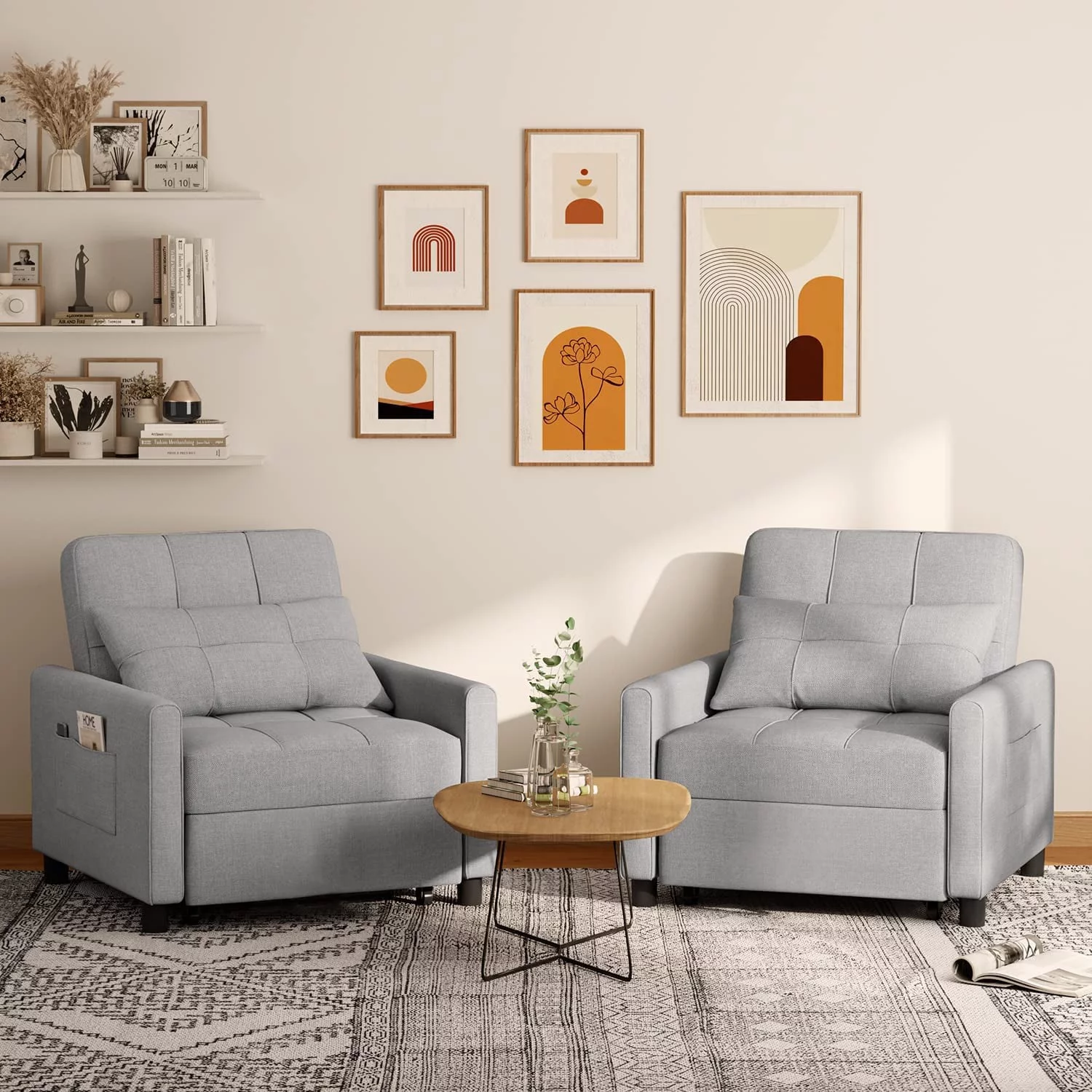 Sofa Beds Chair 3 in 1, Convertible Chair Single Bed, Grey