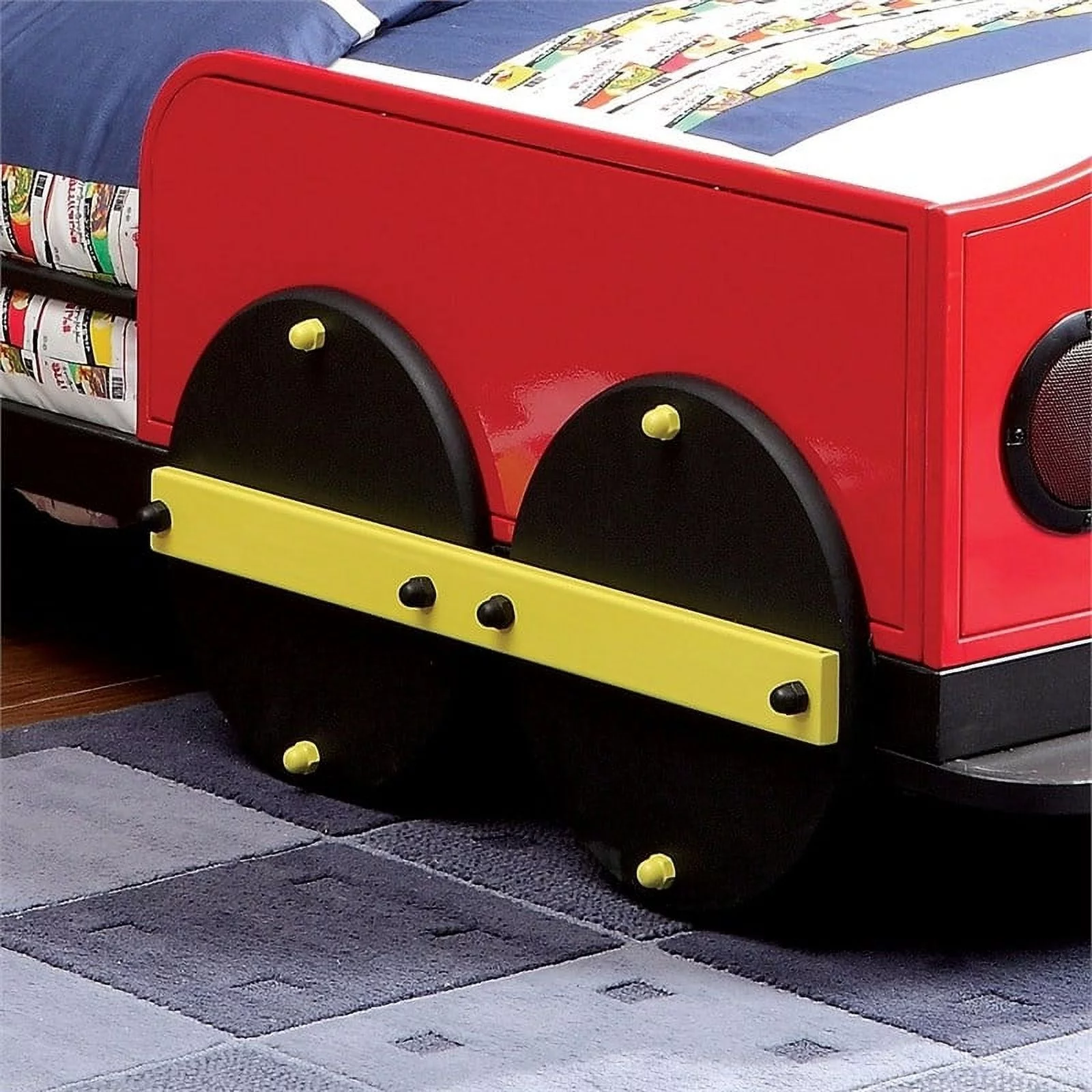 Roseberry Kids Modern Metal Novelty Twin Train Bed in Red/Black