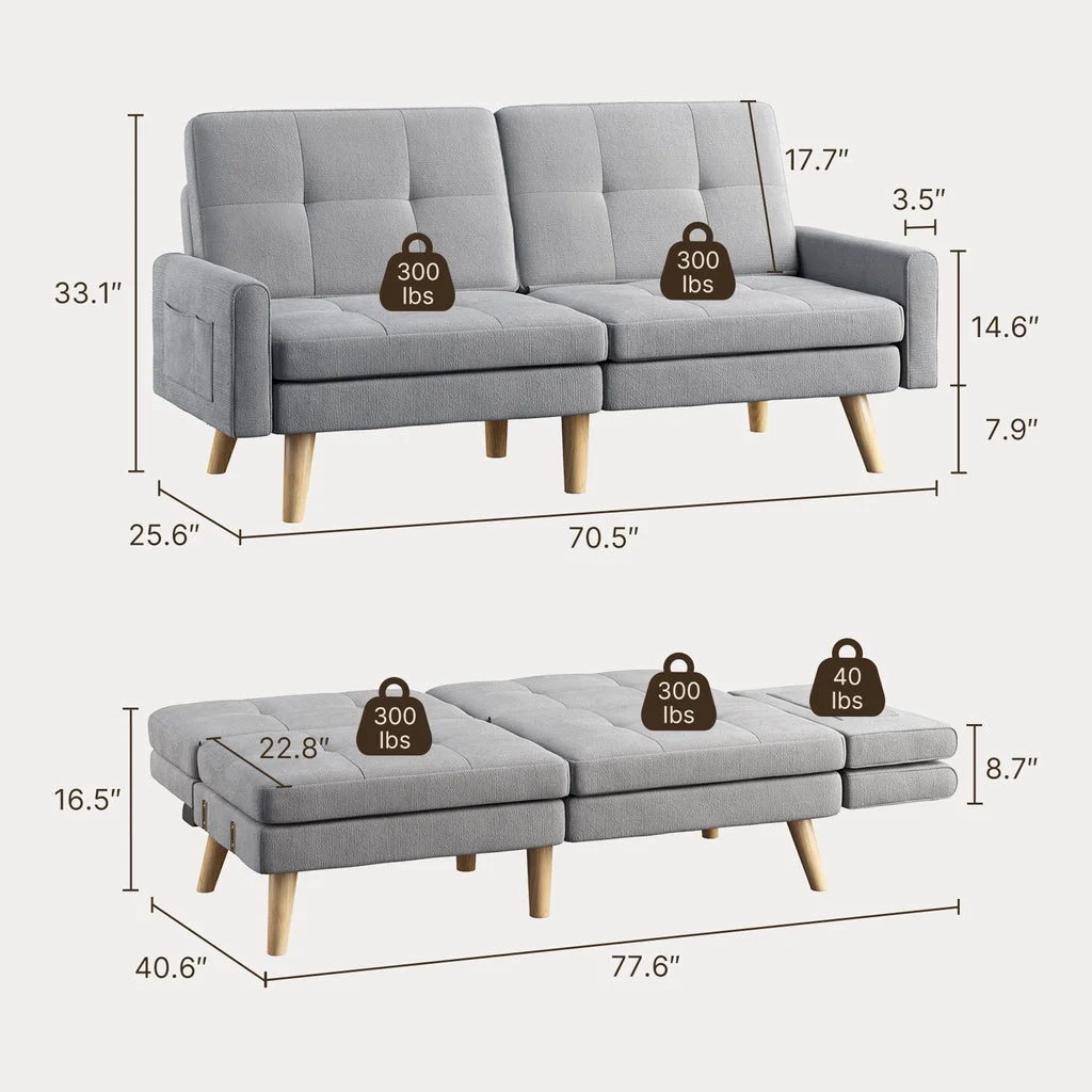 Aiho Convertible Futon Sofa Bed,Couches with with S-Springs and Adjustable Backrest for Living Room,Apartment Living Room,Office - Light Gray