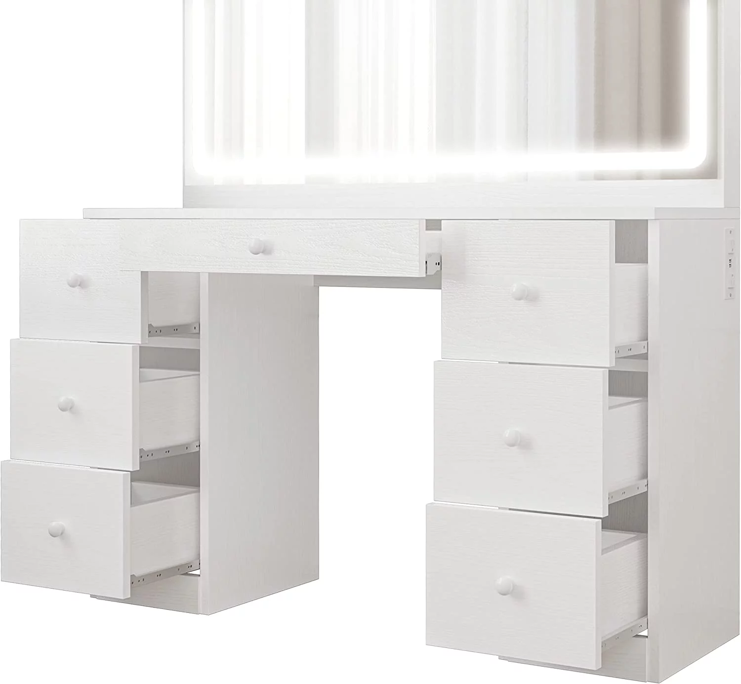 IRONCK Vanity Desk Set with LED Lighted Mirror & Power Outlet, 7 Drawers Makeup Vanities Dressing Table with Stool, for Bedroom, White