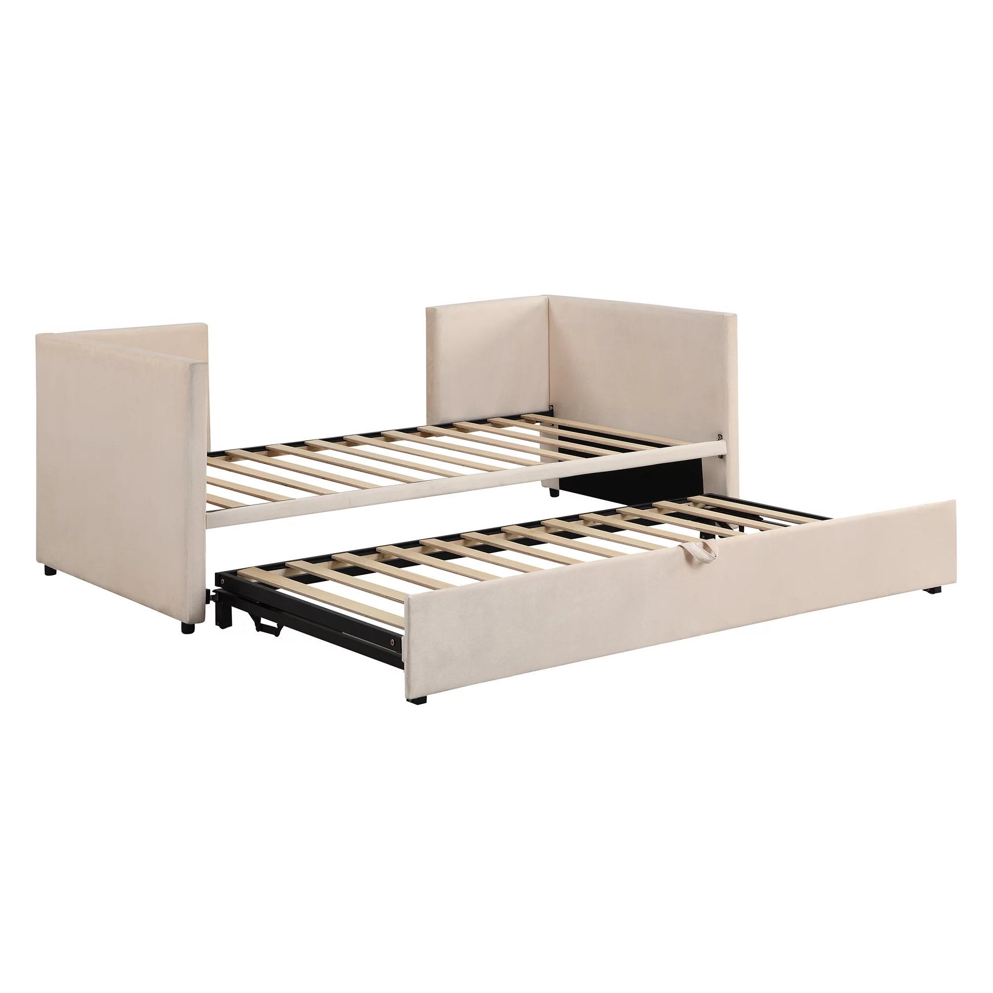 Bellemave Upholstered Daybed with Pop up Trundle, Wooden Twin Size Sofa Beds with Extendable Trundle Beds, Twin to King Daybed Frame for Bedroom or Living Room (Beige)