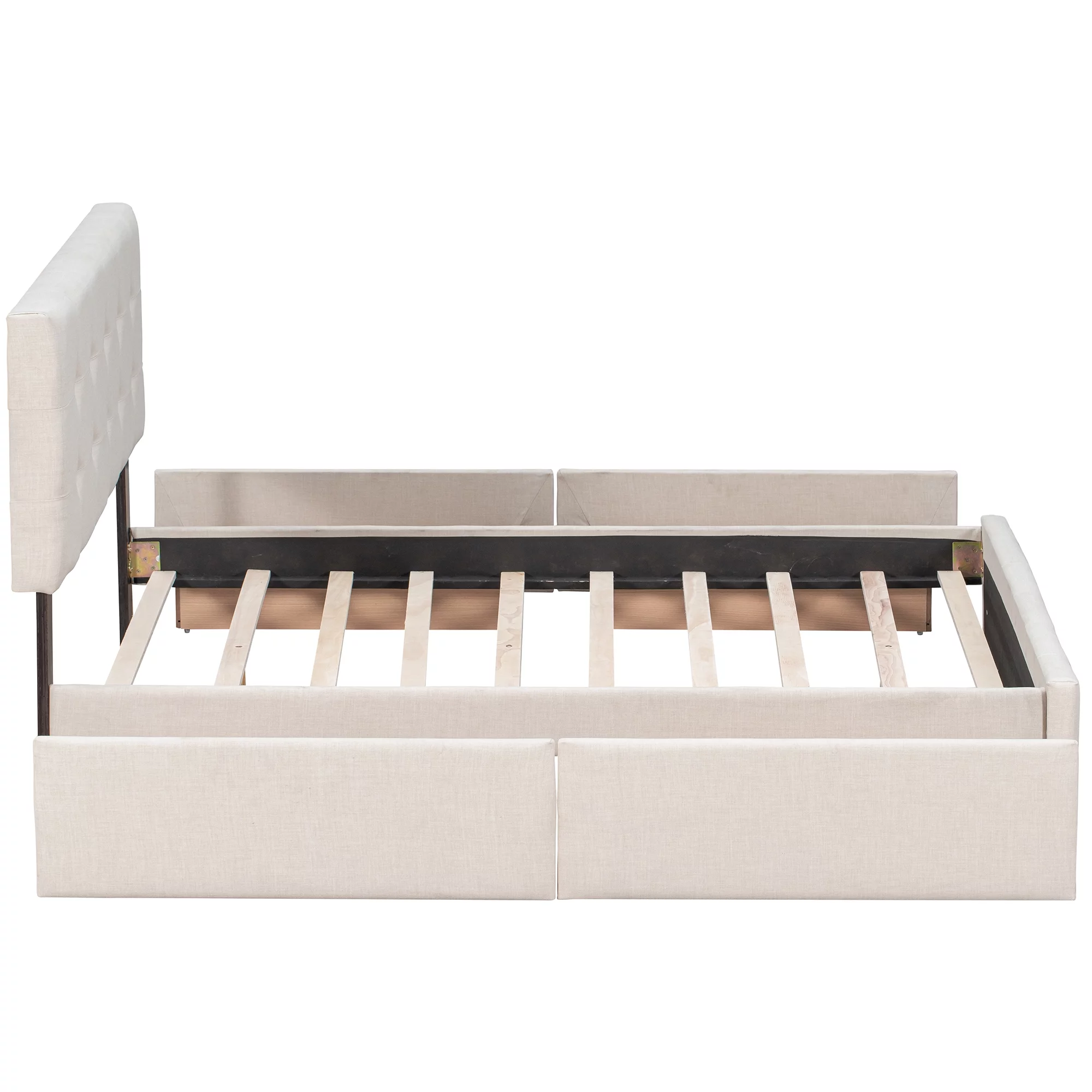 Bellemave Queen Size Upholstered Platform Bed with 4 Drawers, Storage Queen Bed Frame with Classic Headboard,Linen Fabric,Save Space Design,Beige