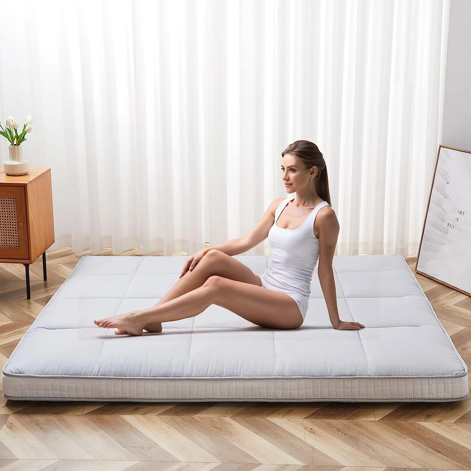 Slsy Japanese Floor Mattress Futon Mattress, Foldable Mattress, Roll Up Mattress Sleeping Tatami Mat Floor Lounger Guest Bed,Twin Full Queen