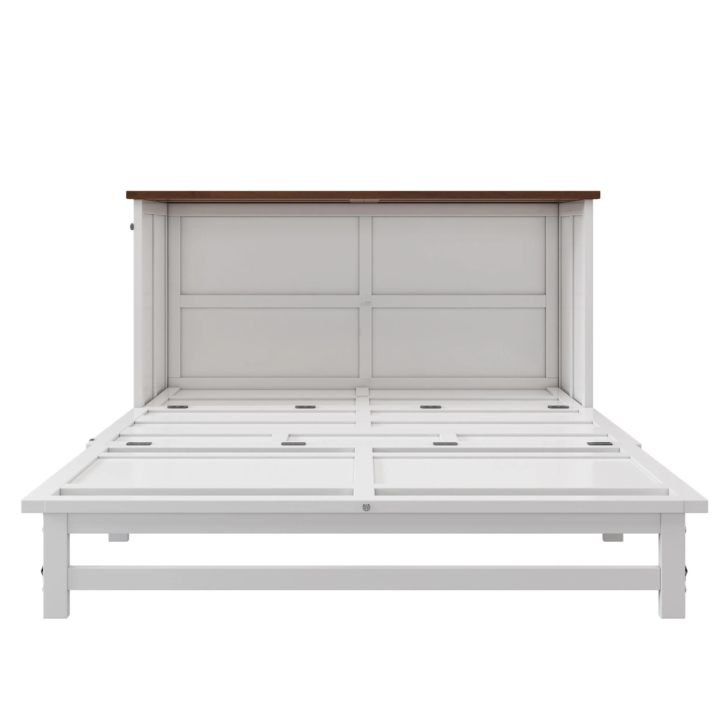Bellemave Murphy Bed Full with Storage Drawer, Solid Wood Full Size Murphy Bed Cabinet with Charging Station, Easy Fold Modern Murphy Beds for Guest Room Home Office (White+Walnut)