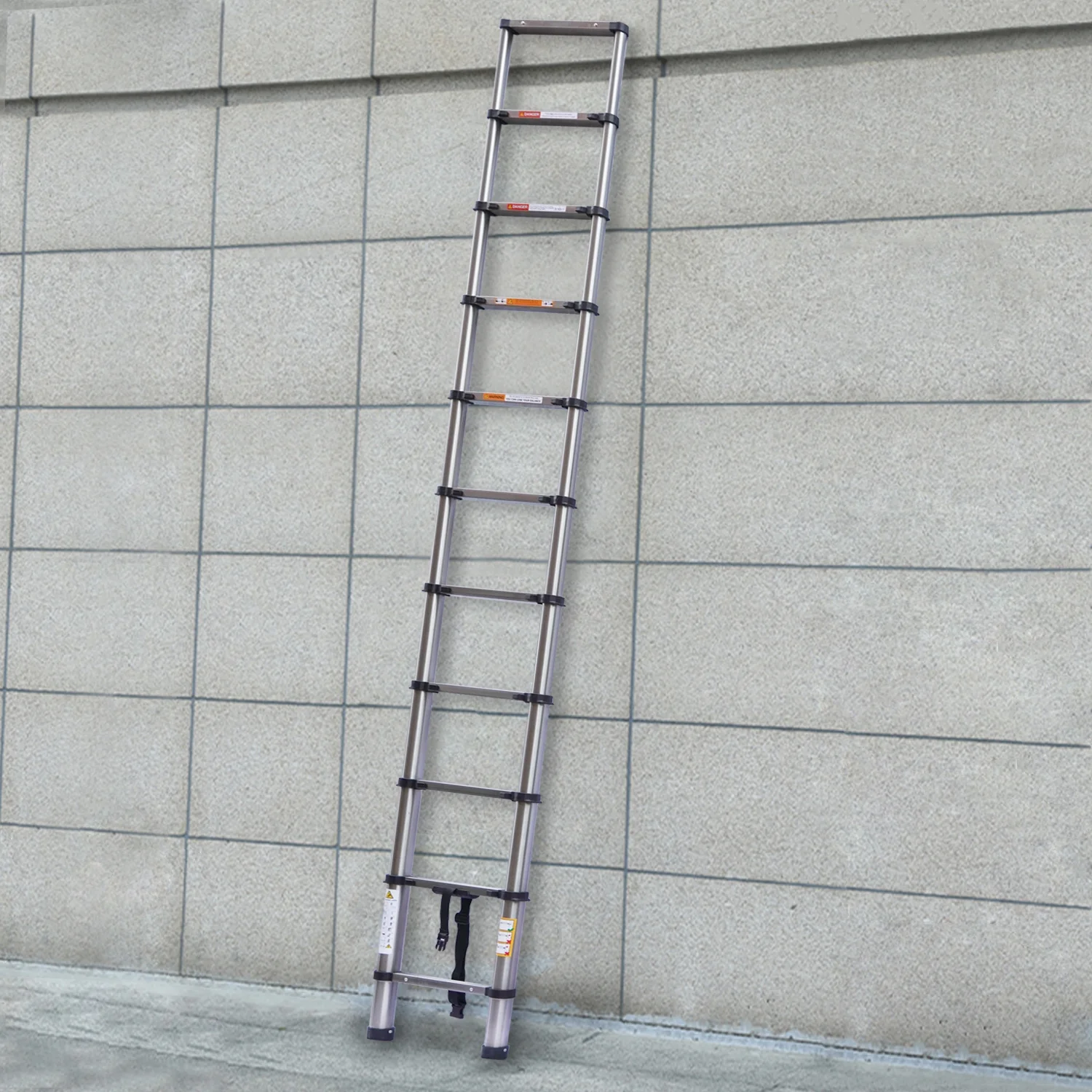 10.5ft Telescoping Ladder Stainless Steel Construction Portable Folding Extension Ladder for Home Office RV Attic Building Maintenance, 330lbs Load Capacity, EN131 Standard, with Slip-Proof Feet