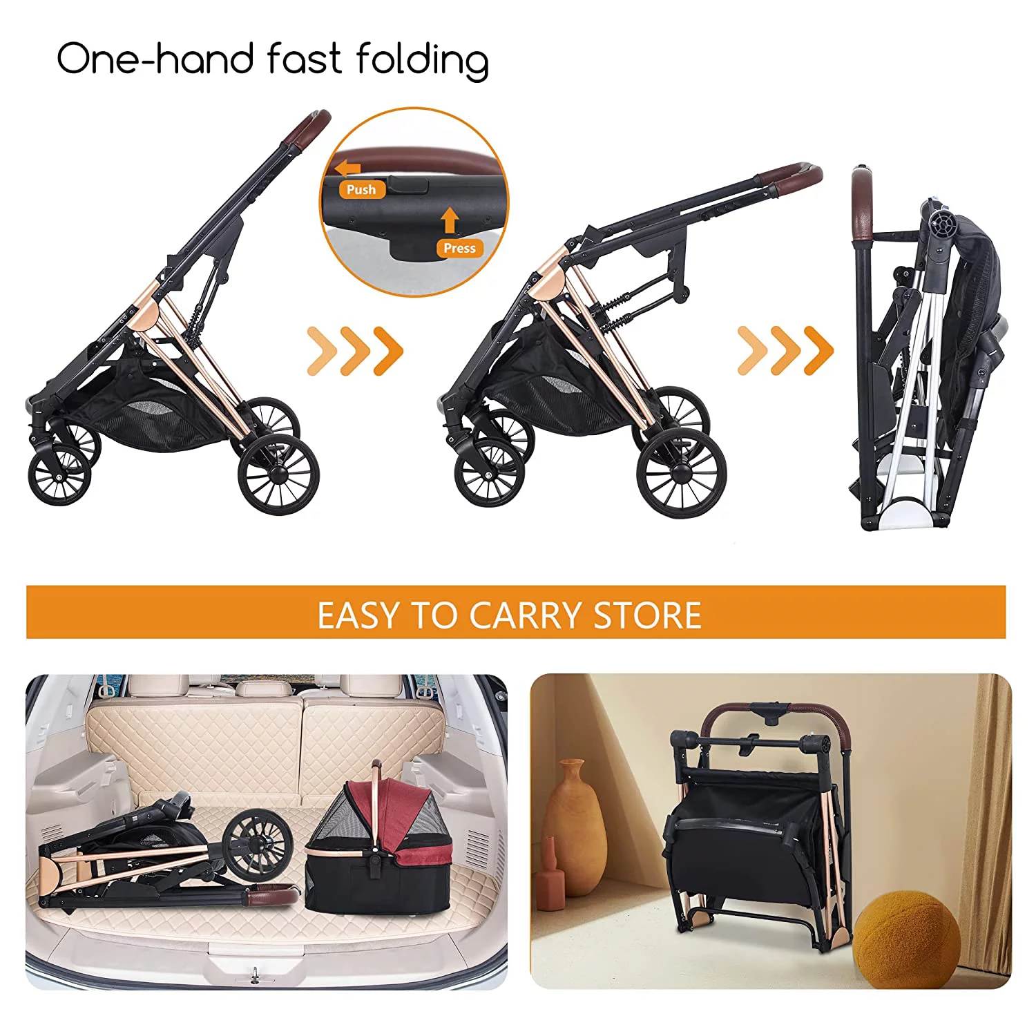 NiamVelo 3-in-1 Dog Cat Stroller for Small Medium Dogs, Premium Foldable Travel Pet Gear Stroller with Detachable Carrier 4 Wheel Wagons, Wine
