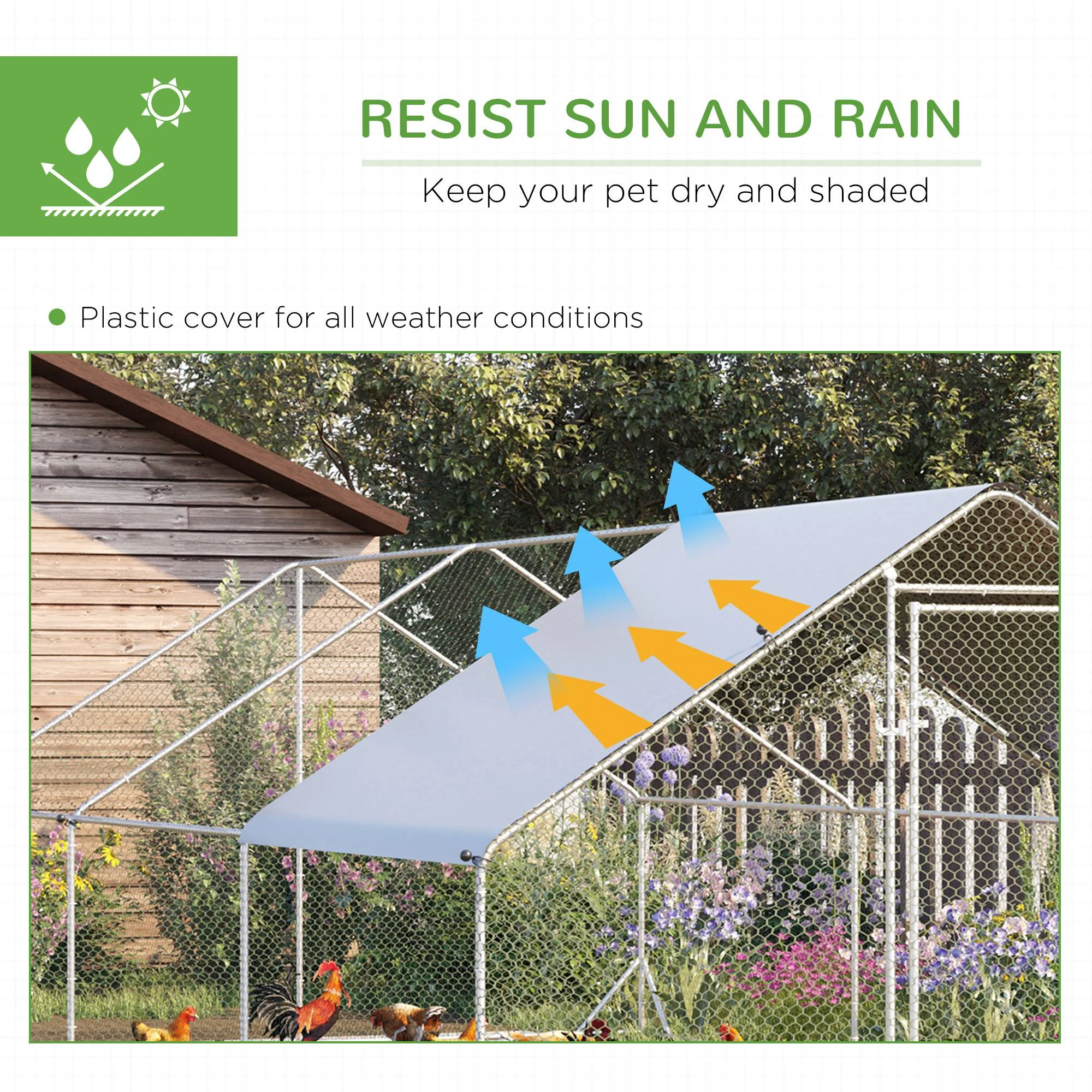 PawHut Galvanized Metal Chicken Coop Walk-in Enclosure w/ Cover for Outdoor
