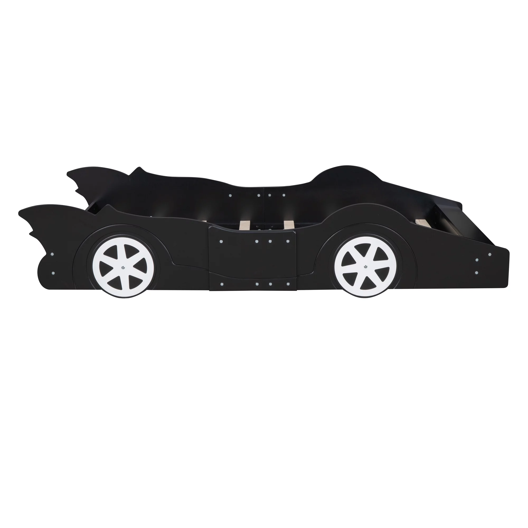 HSUNNS Twin Size Kids Race Car-Shaped Platform Bed with Wheels, Wooden Funny Twin Kids Bed Frame with 2 Sides Safety Rails for Boys Girls Toddlers Kids’ Bedroom, No Box Spring Needed, Black