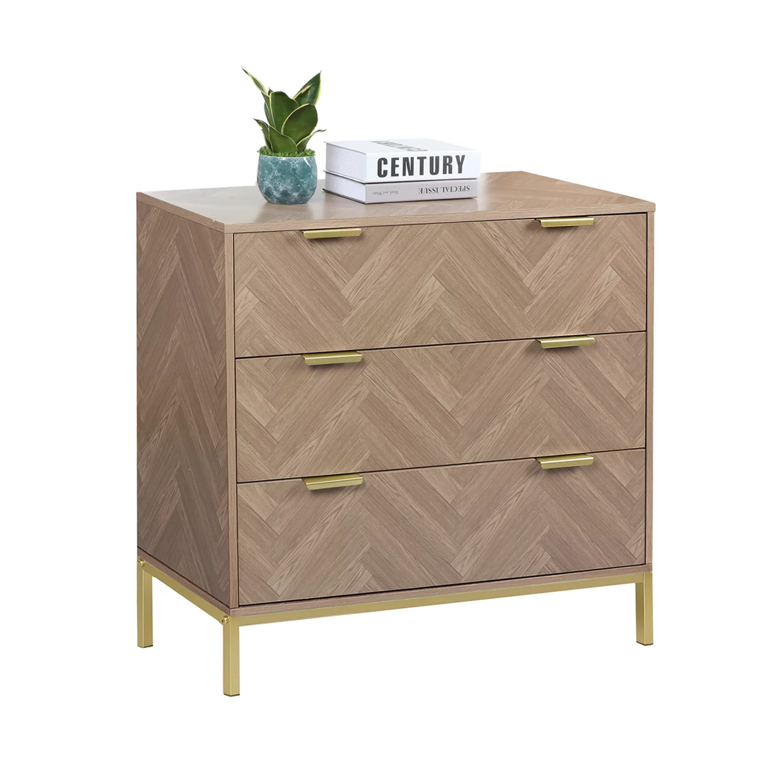 Eumyviv 3 Drawer Dresser, Oak Dresser Chest of Drawers Nightstand Storage Dresser for Living Room Bedroom Hallway, Oak H0037