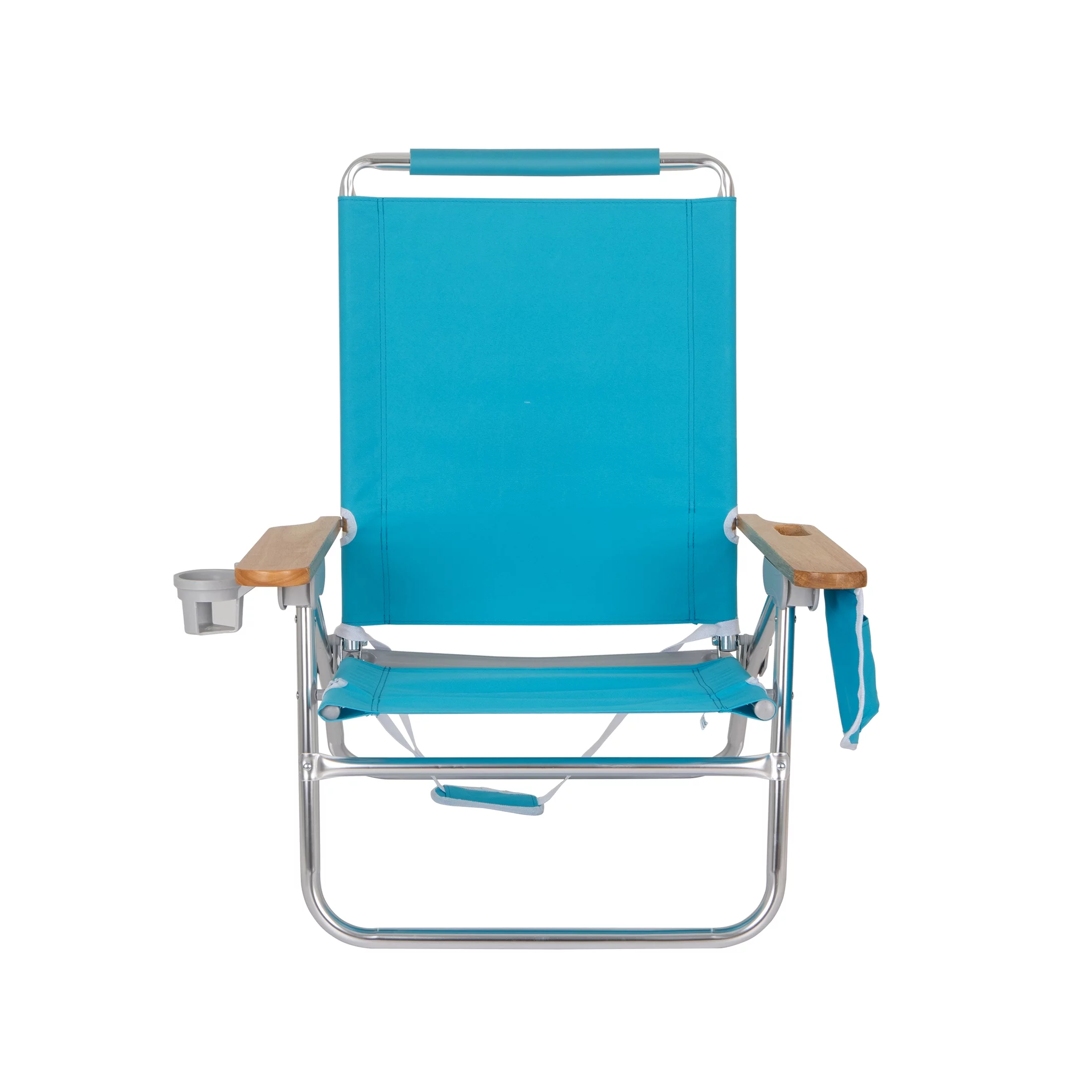 2-Pack Mainstays Wood Arm Reclining Comfort Height Beach Chair, Teal