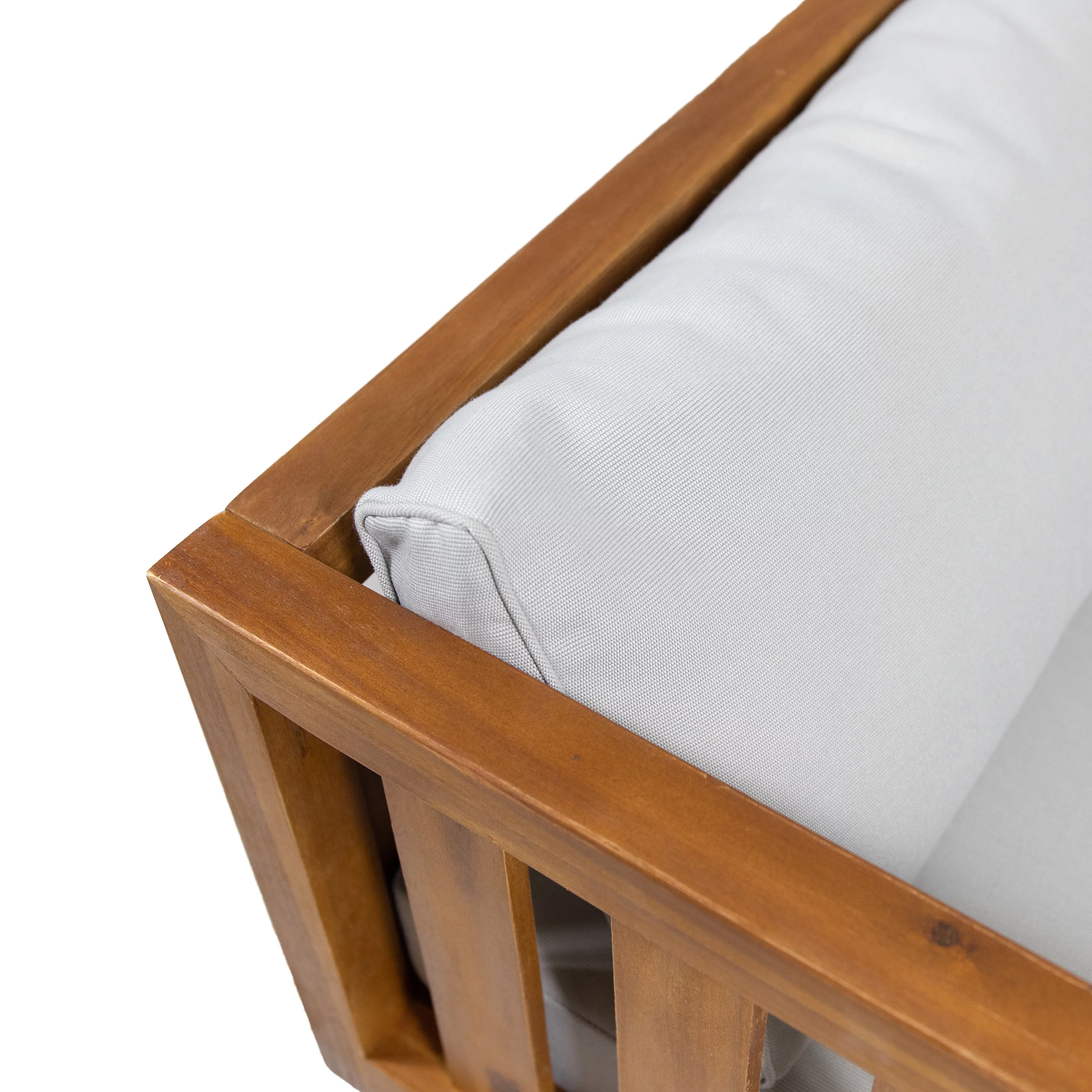 GDF Studio Bordeaux Outdoor Acacia Wood 3 Seater Daybed with Cushions, Teak and Light Gray