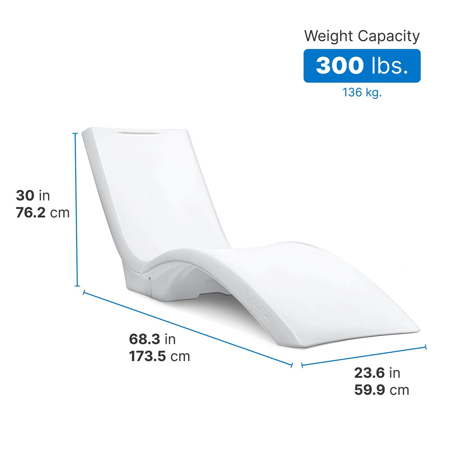 Step2 Vero Pool Lounger – White – Pool Lounge Chair – Sleek, Durable Outdoor Chaise Lounger – Use In Pool Tanning Ledge, Sun Shelf, Baja Shelf or Outside on the Pool Deck