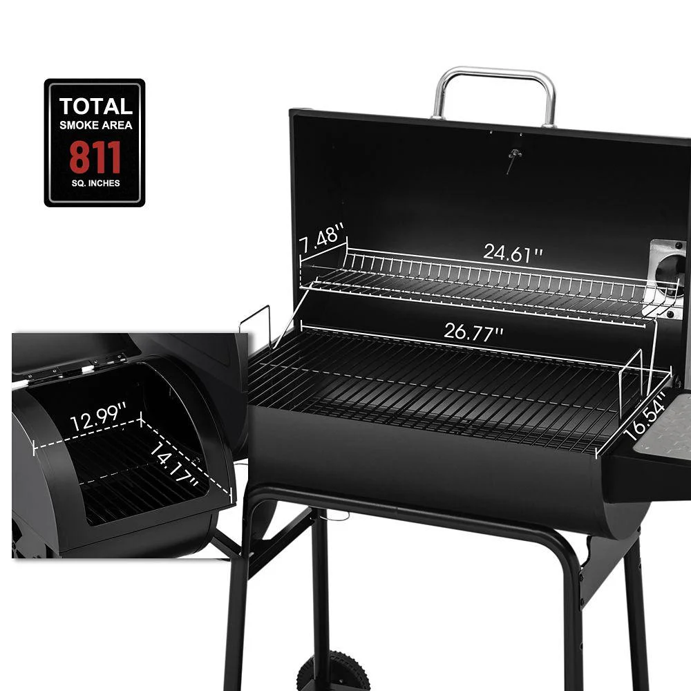 Royal Gourmet 30 in. Barrel Charcoal Grill with Offset Smoker and Bottom Shelf, 811 sq. in., Outdoor and Backyard Parties, CC1830M