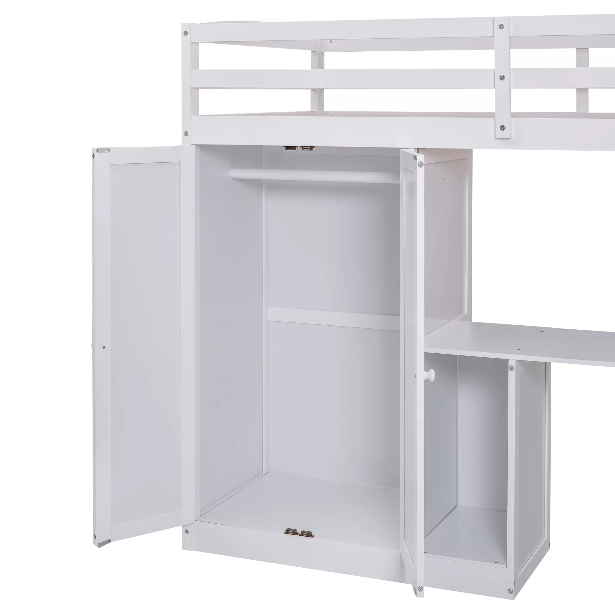 Euroco Twin Size Pine Wood Loft Bed with Desk, Drawers and Wardrobe for Kids Room, Storage Staircase, Sapce-Saving Shelf, White