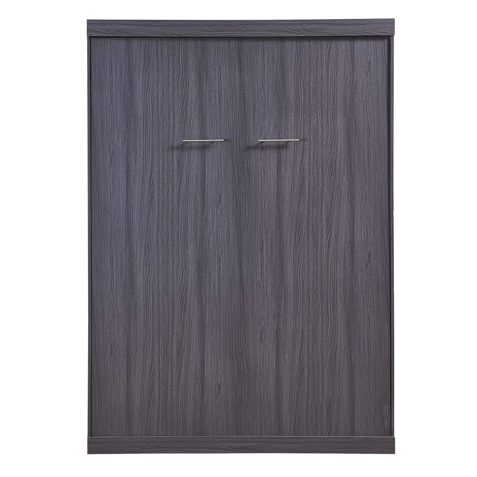 Euroco Wood Full Size Murphy Wall Bed with Wardrobe and Drawers for Living Room, Moveable Wardrobe and Drawers, Space-Saving & Easy Open and Close, Gray